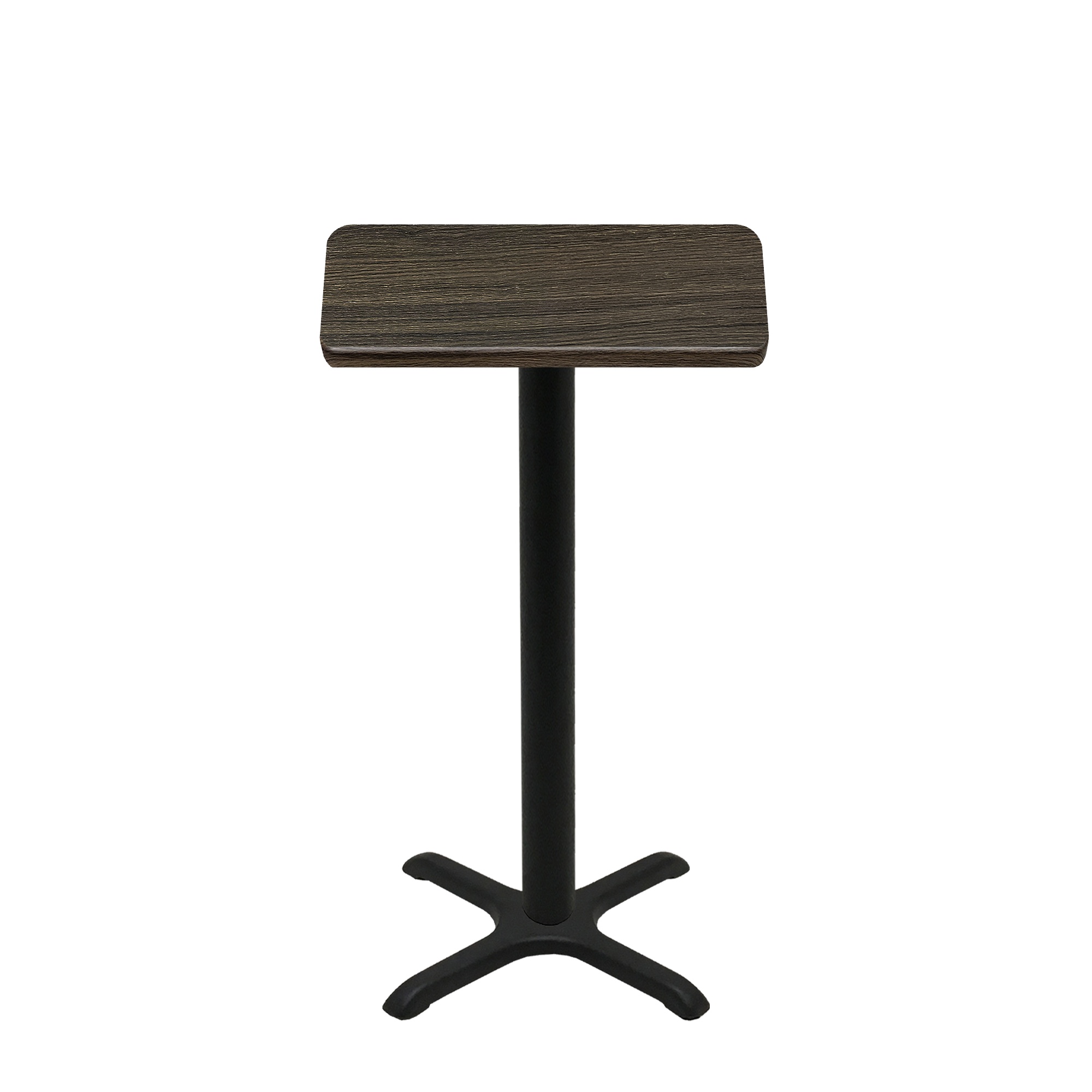 24" x 30" Thermoform Dark Walnut Quick Ship Table + Black Bar Height 22" x 22" Cross Base