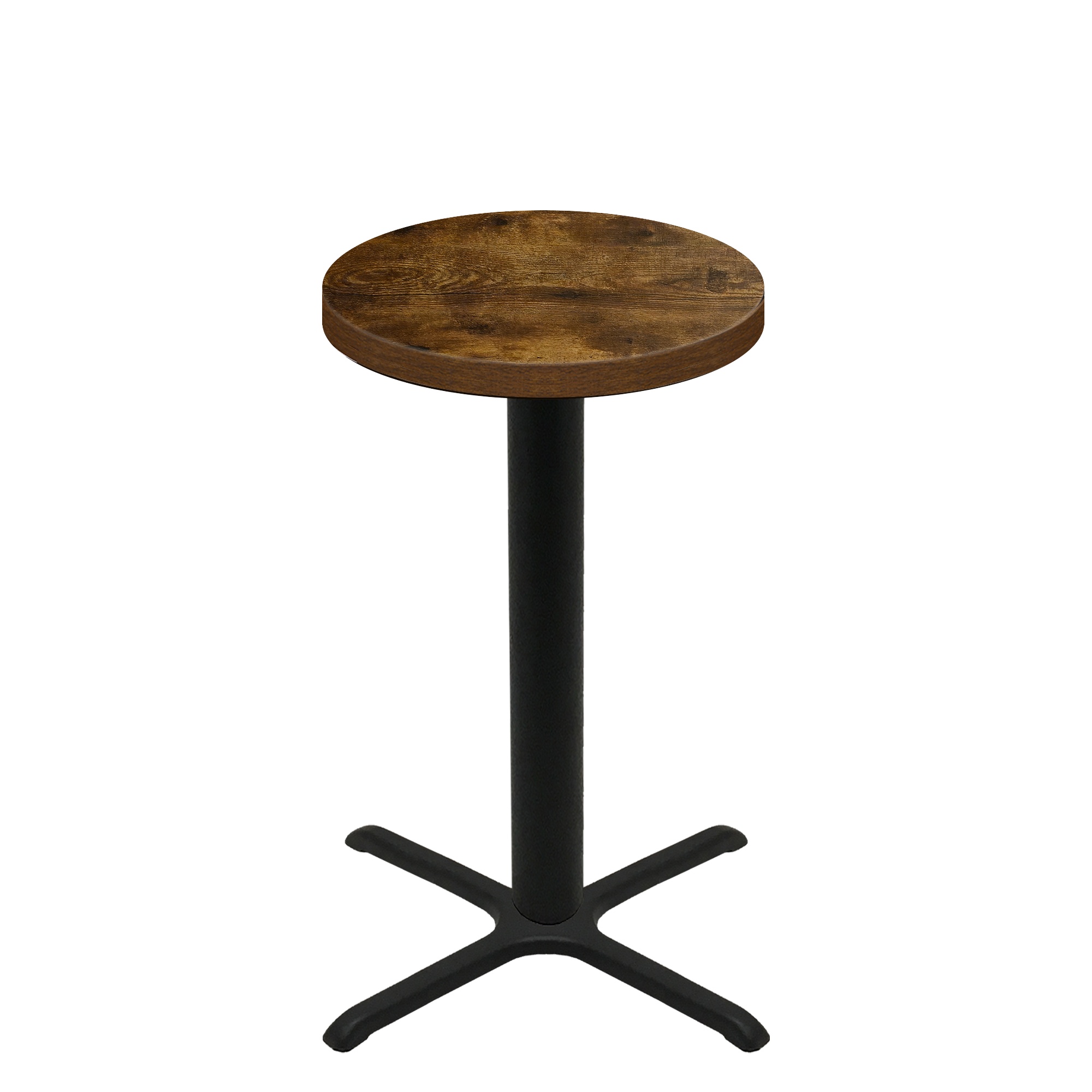 30" Round Urban Vintage Autumn Quick Ship Table + Black Bar Height 30" x 30" Cross Base