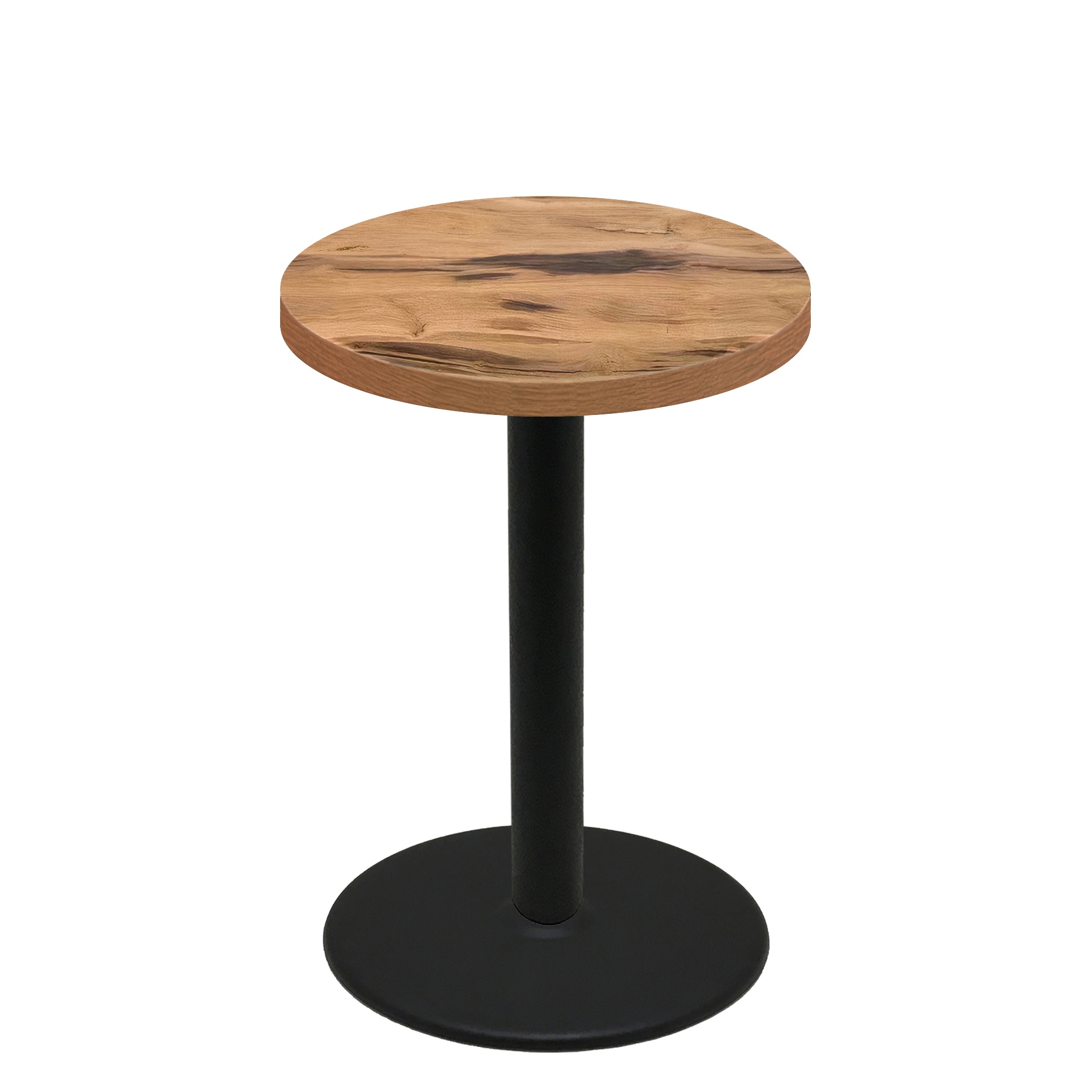 36" Round Urban Natural Heartwood Quick Ship Table + Black Bar Height 30" Disc Base