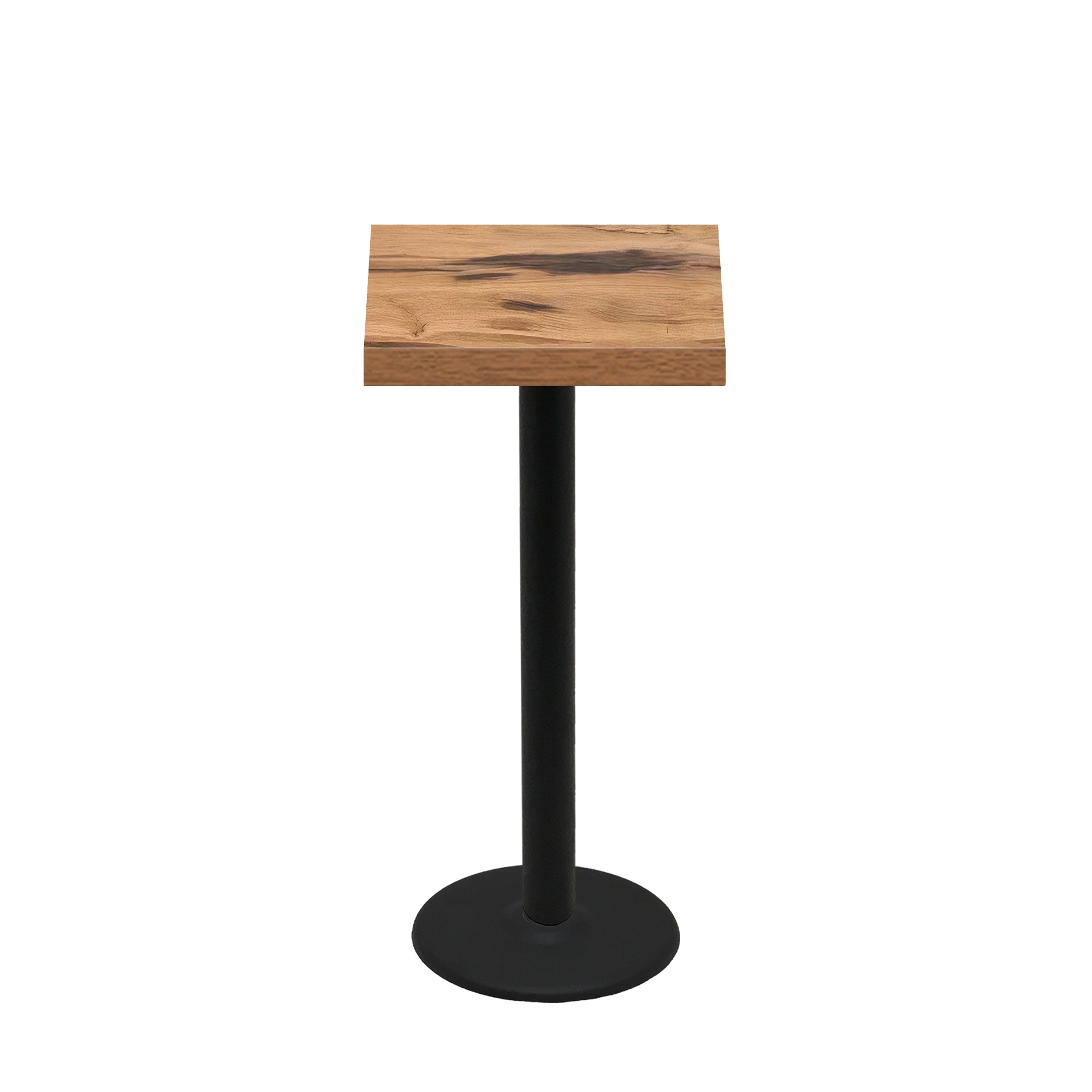 24" x 24" Urban Natural Heartwood Quick Ship Table + Black Bar Height 18" Disc Base