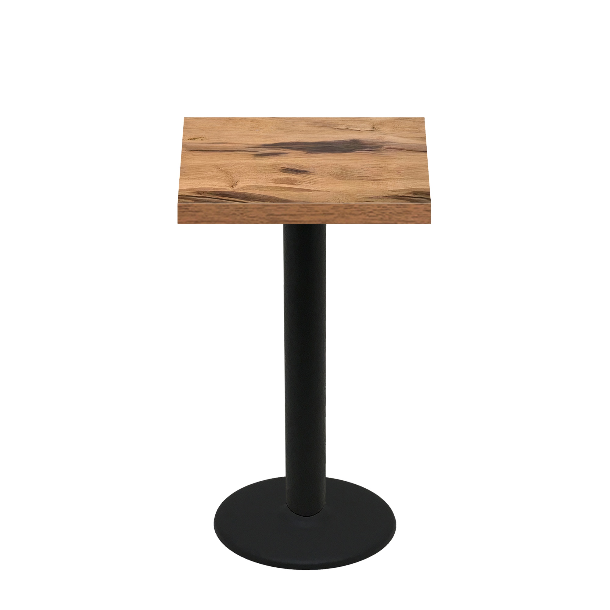 30" x 30" Urban Natural Heartwood Quick Ship Table + Black Bar Height 22" Disc Base