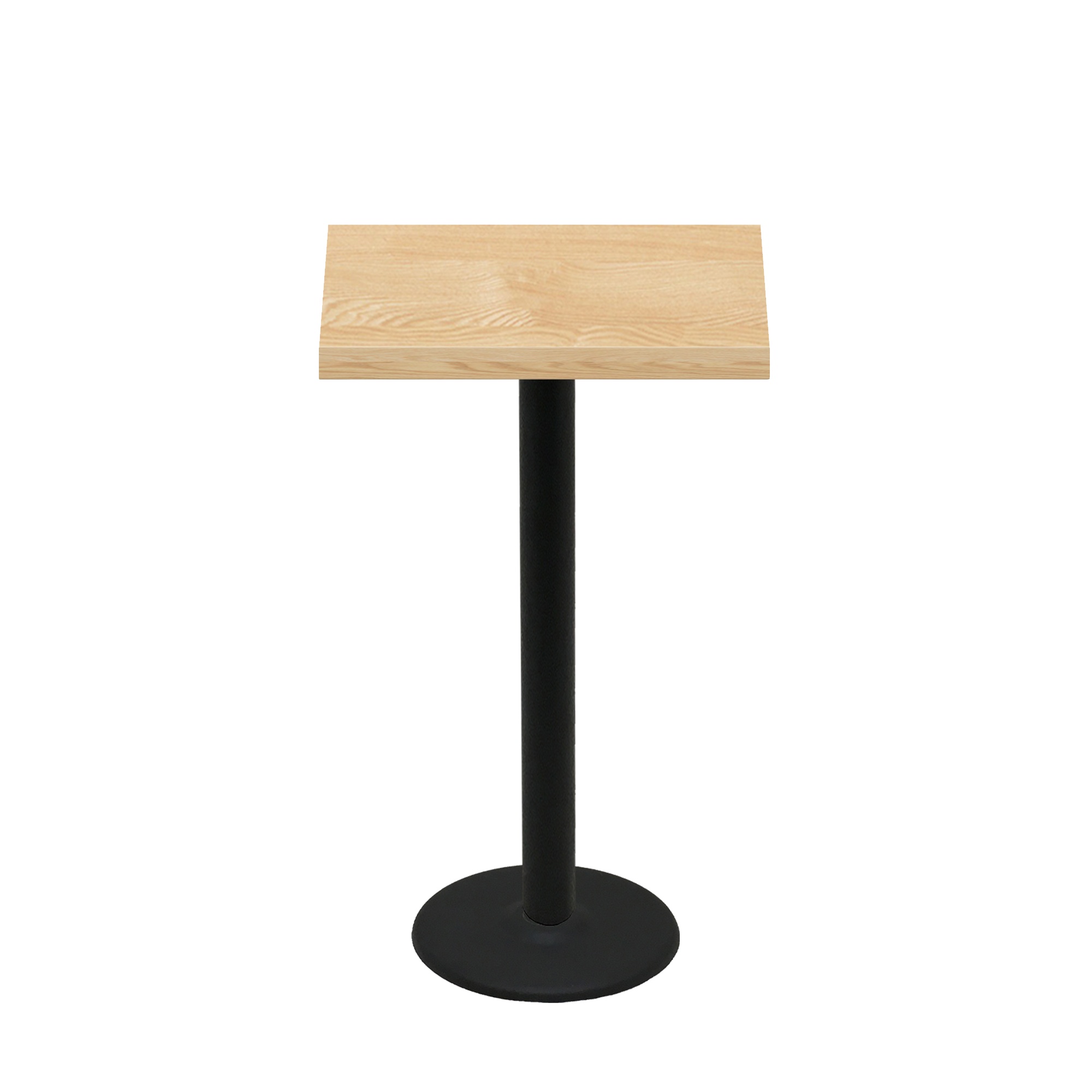 24" x 30" Woodland Clear Coat Finish Quick Ship Table + Black Bar Height 18" Disc Base