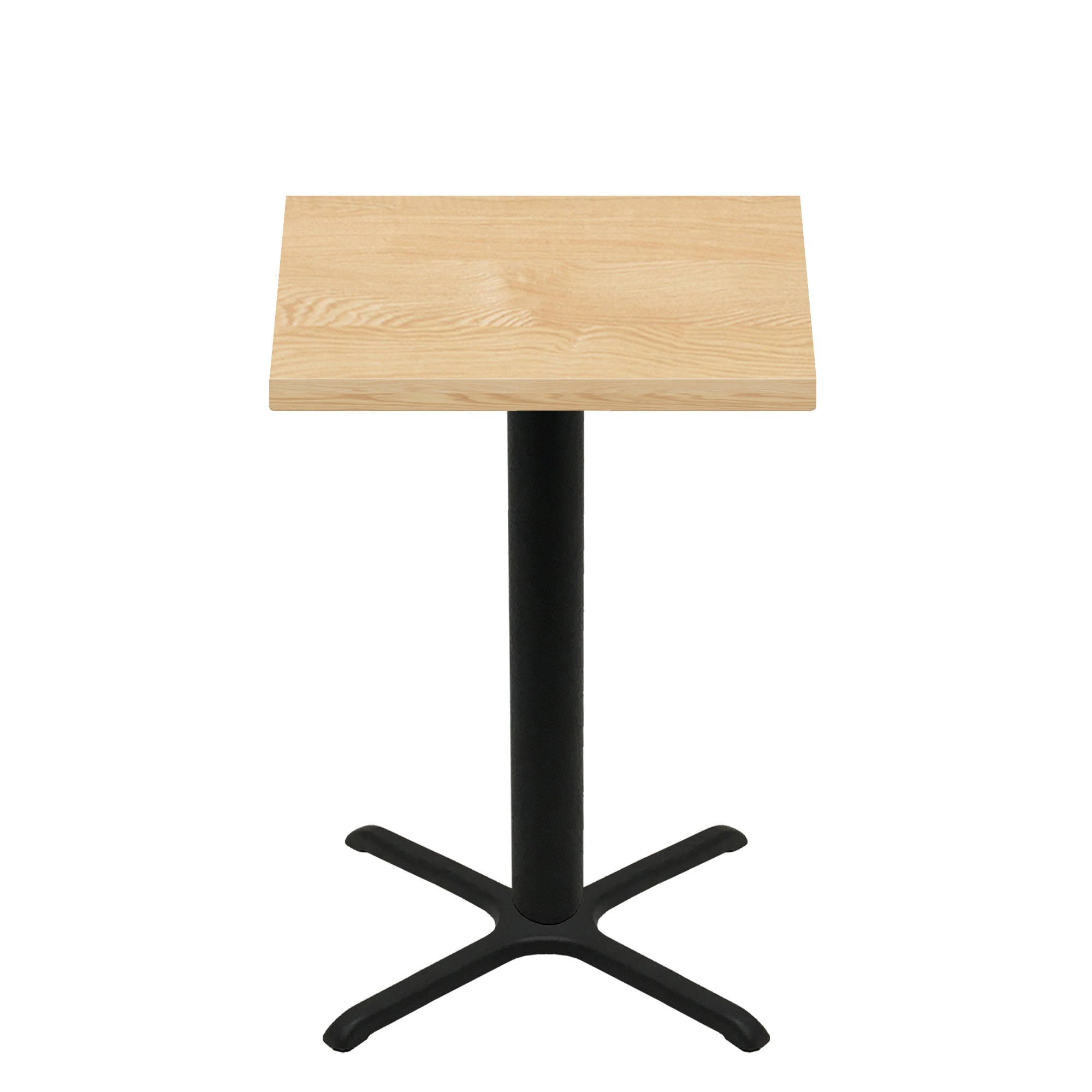 36" x 36" Woodland Clear Coat Finish Quick Ship Table + Black Bar Height 30" x 30" Cross Base
