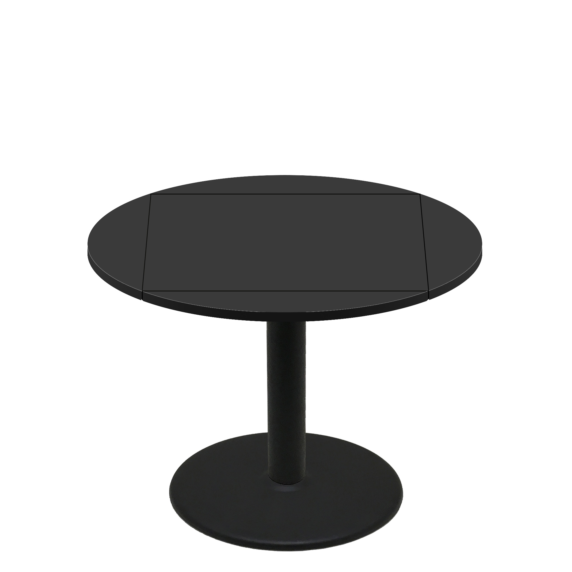36" x 36" Flip to 51" Round Two-Sided Mahogany/Black Quick Ship Table - Black Up + Black Standard Height 30" Disc Base