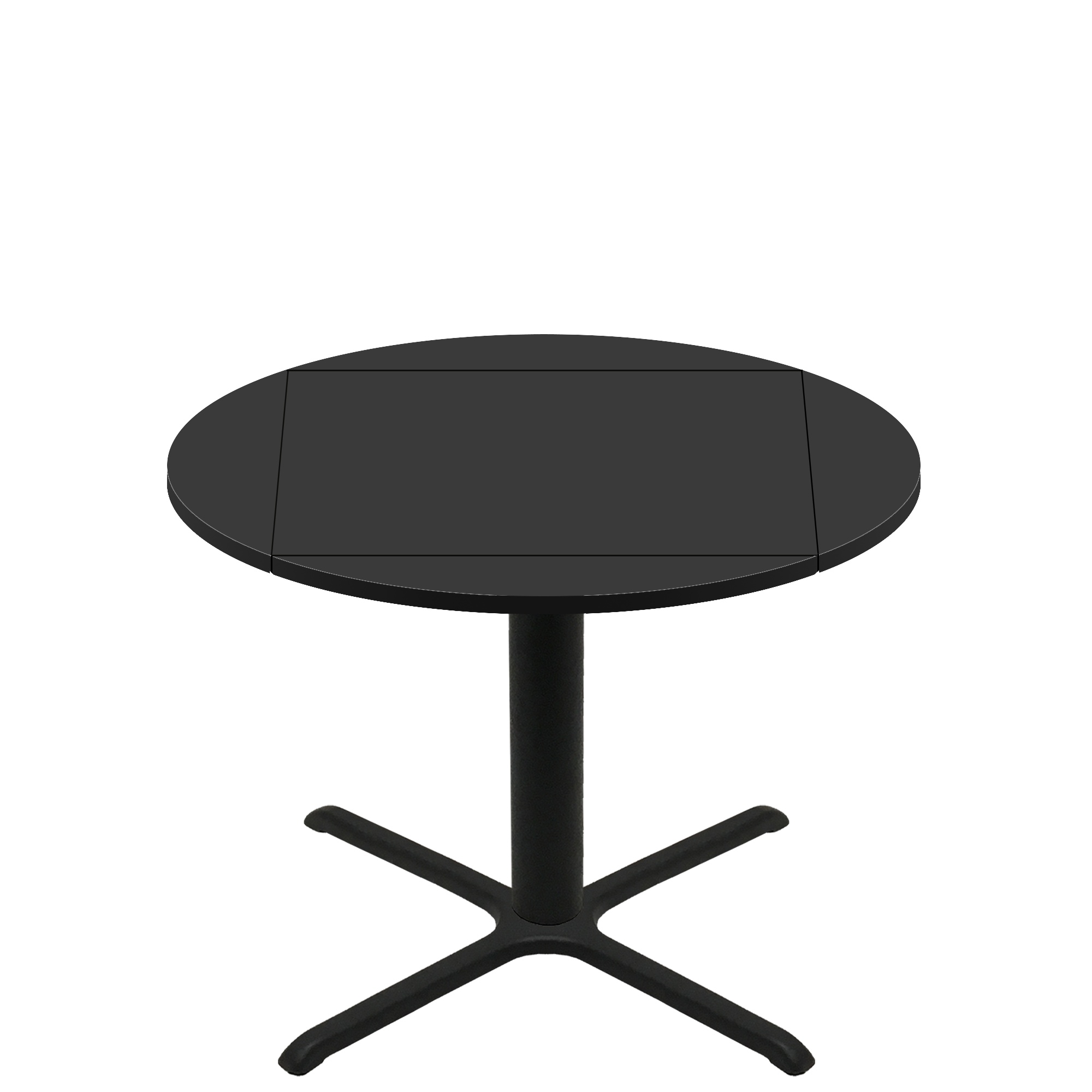 36" x 36" Flip to 51" Round Two-Sided Mahogany/Black Quick Ship Table - Black Up + Black Standard Height 36" x 36" Cross Base