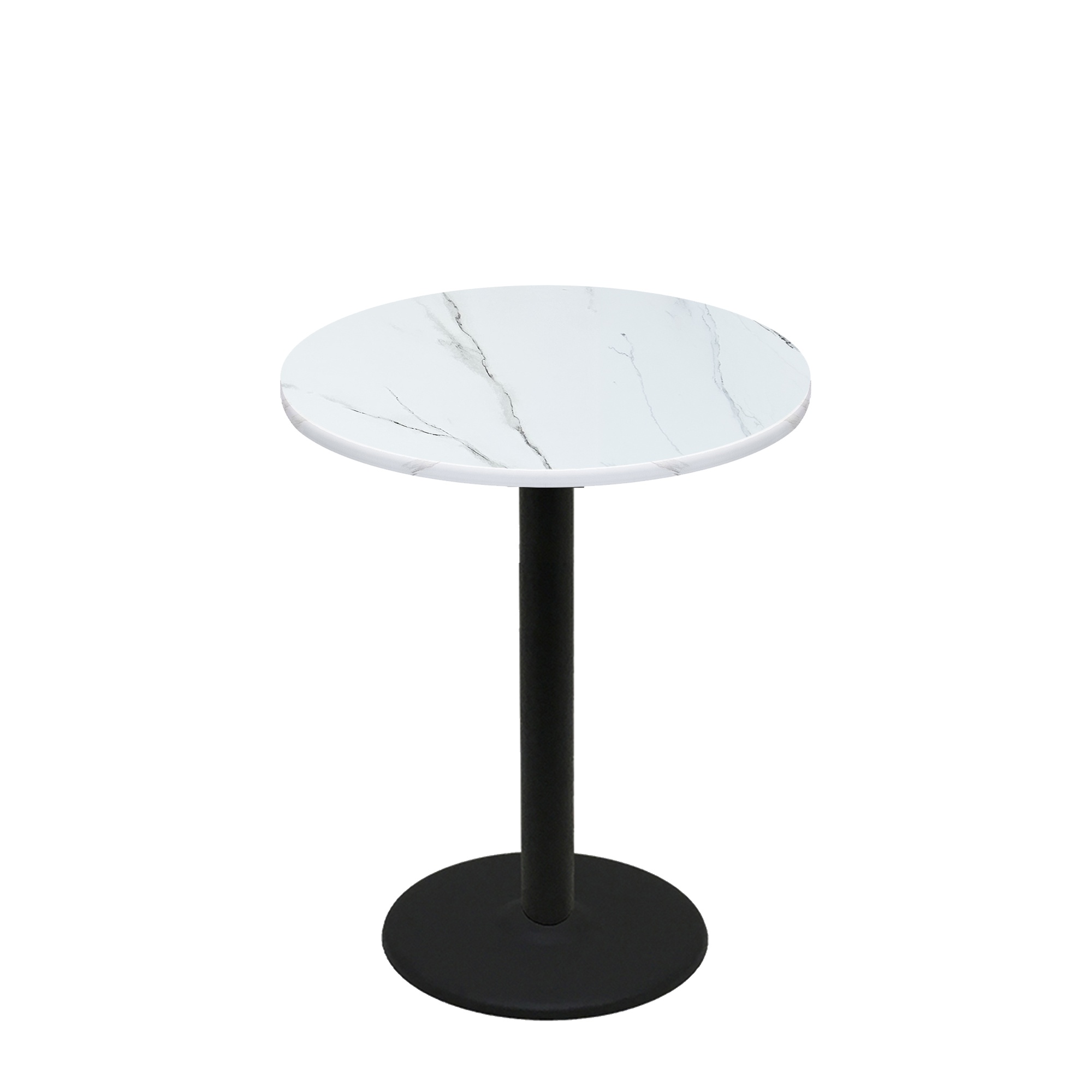 36" Round Thermoform Calcutta Marble Quick Ship Table + Black Counter Height 22" Disc Base