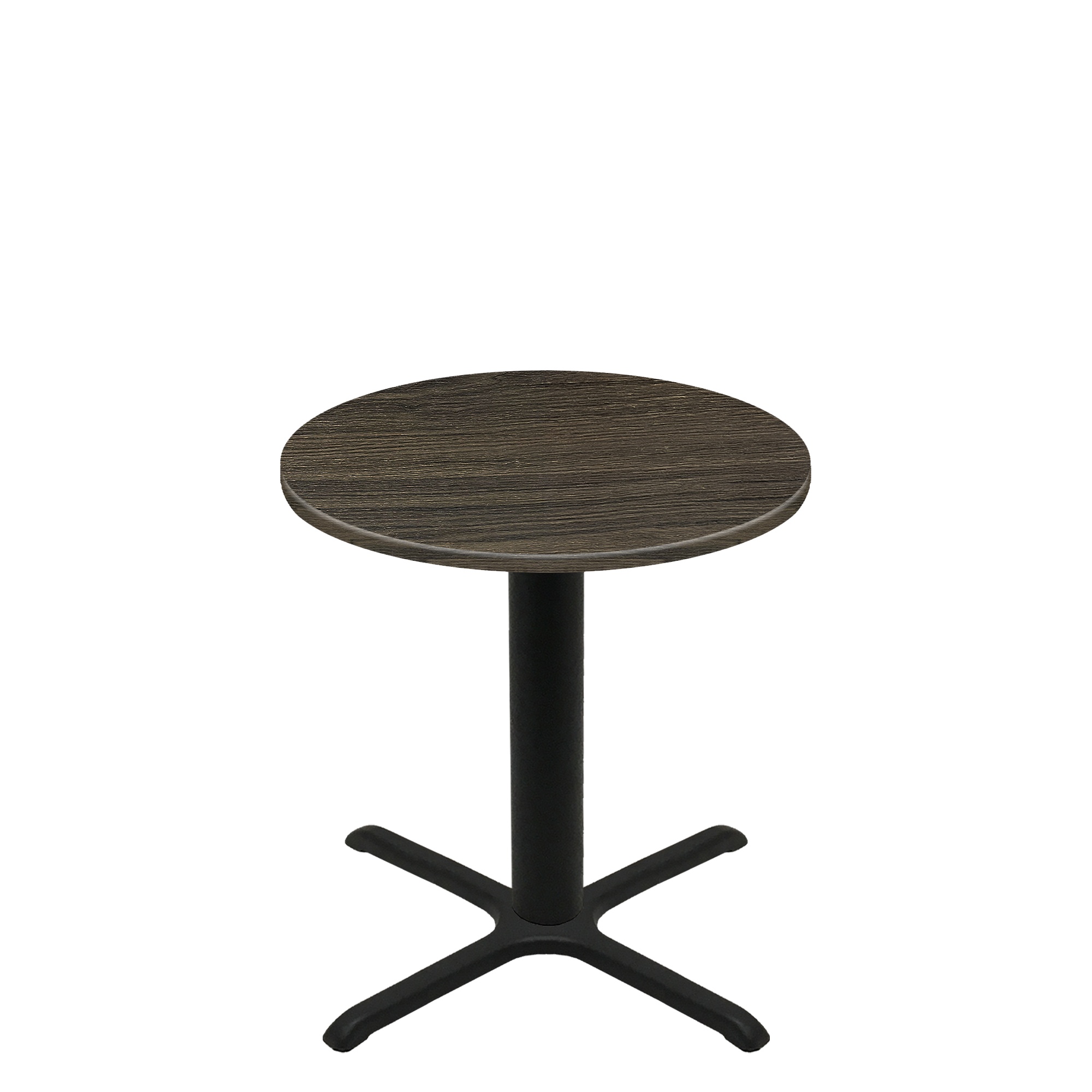 36" Round Thermoform Dark Walnut Quick Ship Table + Black Standard Height 30" x 30" Cross Base