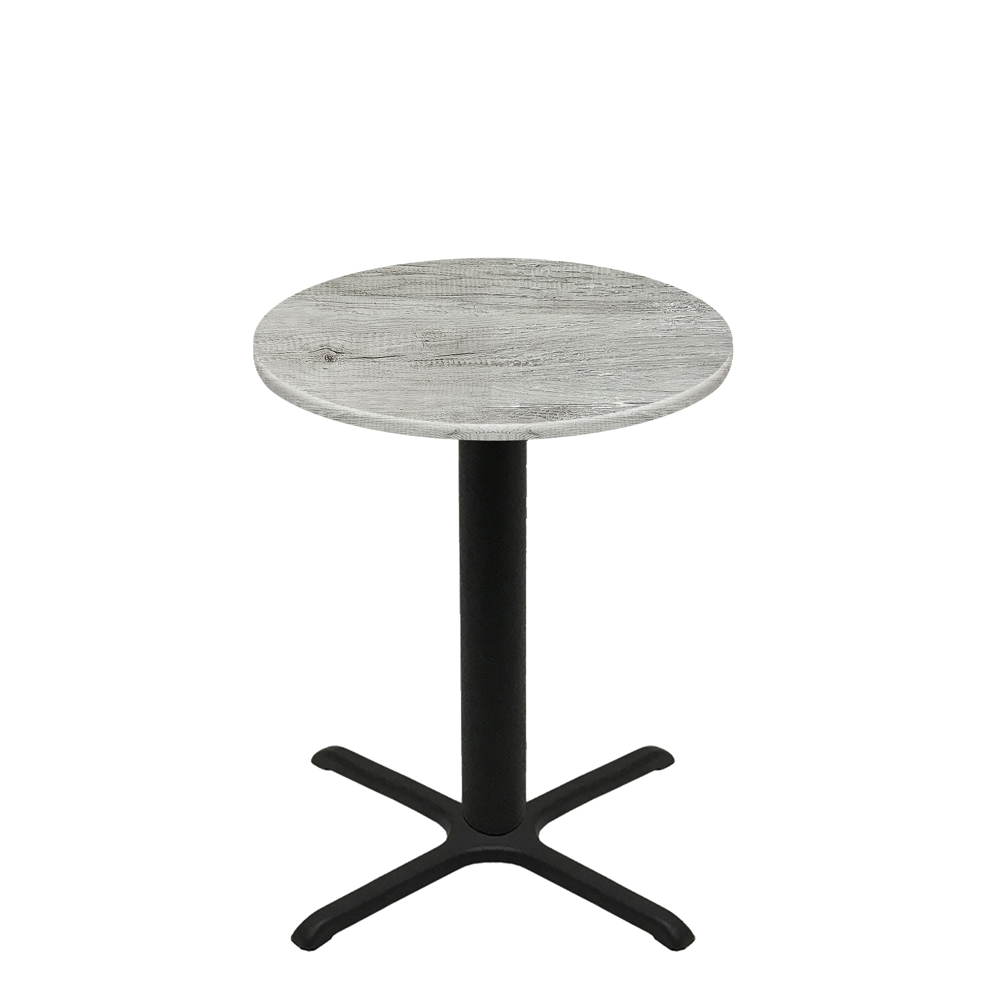 36" Round Thermoform Gray Barn Board Quick Ship Table + Black Counter Height 30" x 30" Cross Base