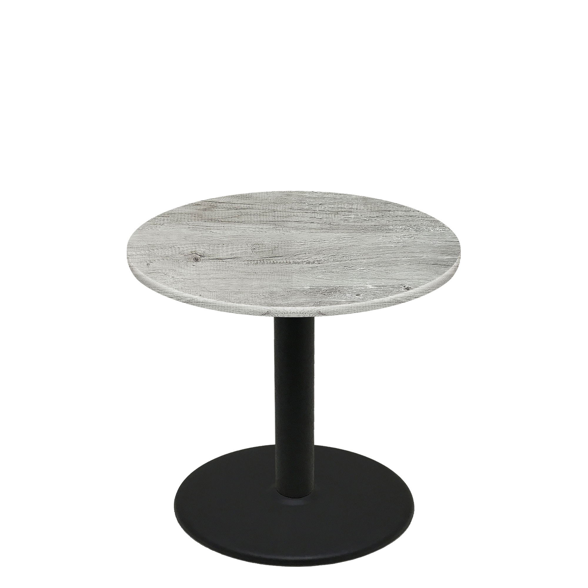42" Round Thermoform Gray Barn Board Quick Ship Table + Black Standard Height 30" Disc Base