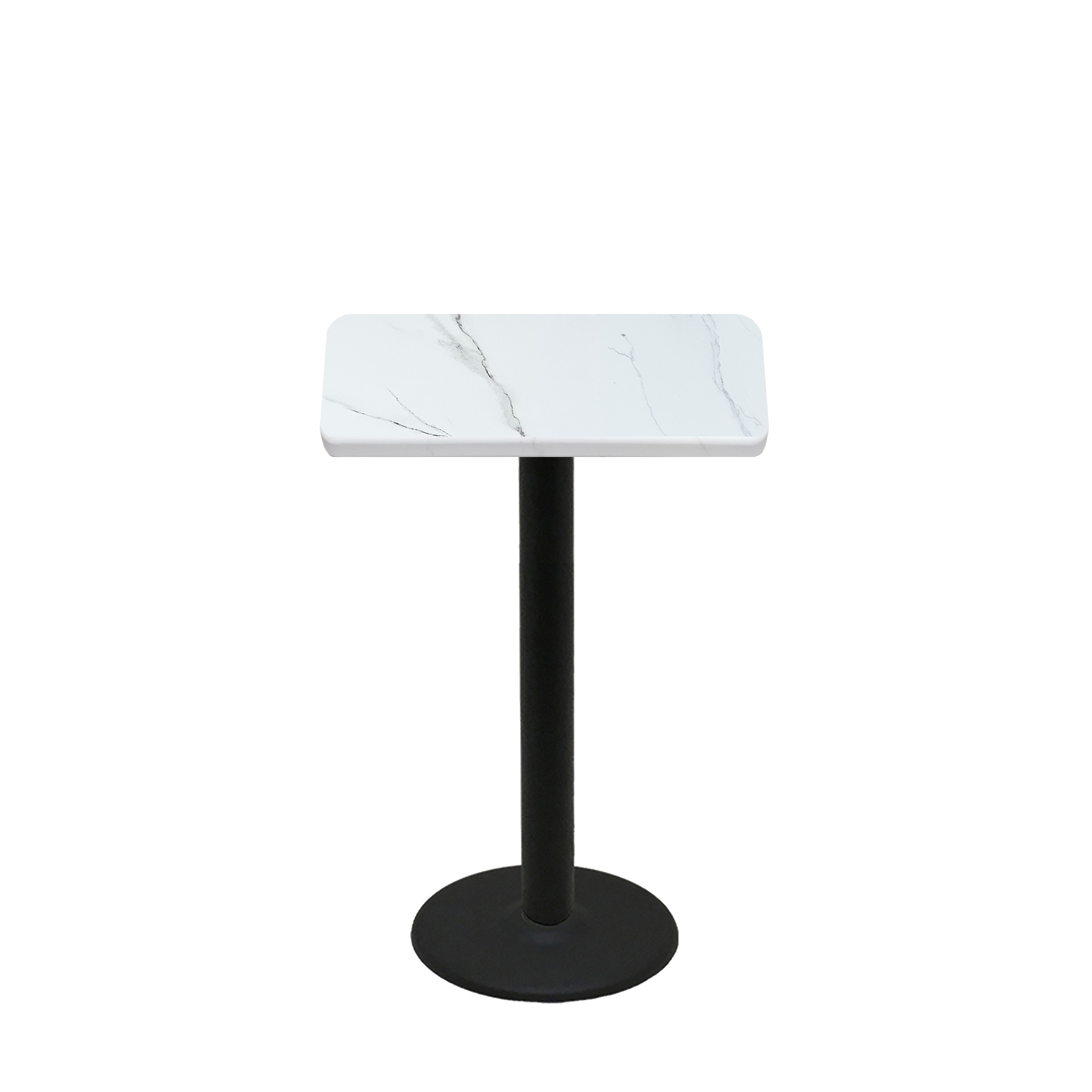 24" x 30" Thermoform Calcutta Marble Quick Ship Table + Black Counter Height 18" Disc Base