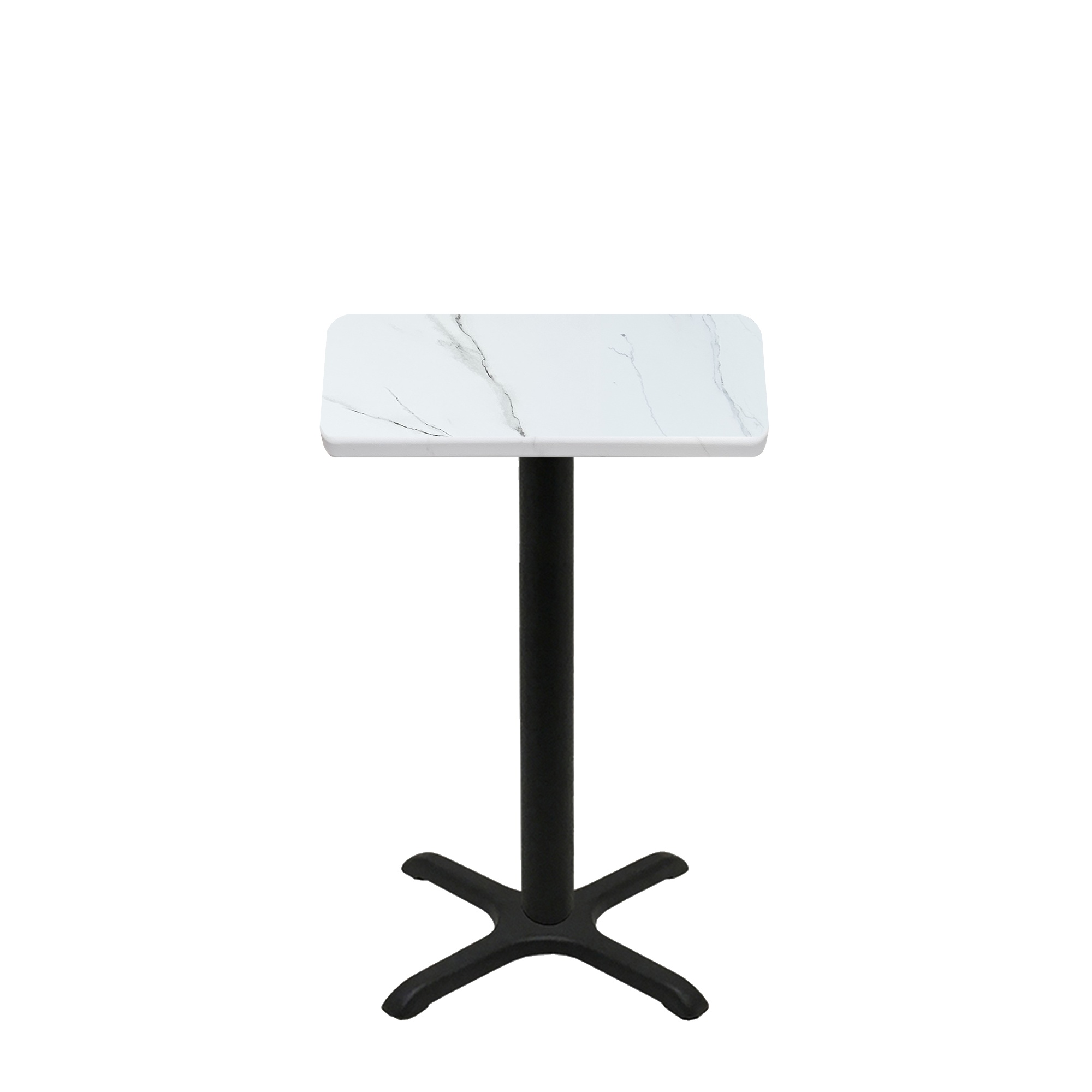 24" x 30" Thermoform Calcutta Marble Quick Ship Table + Black Counter Height 22" x 22" Cross Base