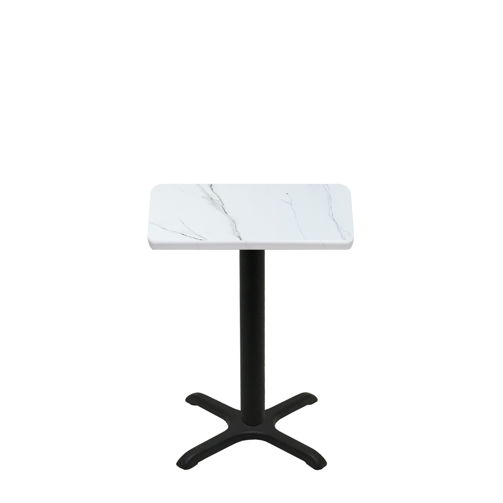 24" x 30" Thermoform Calcutta Marble Quick Ship Table + Black Standard Height 22" x 22" Cross Base