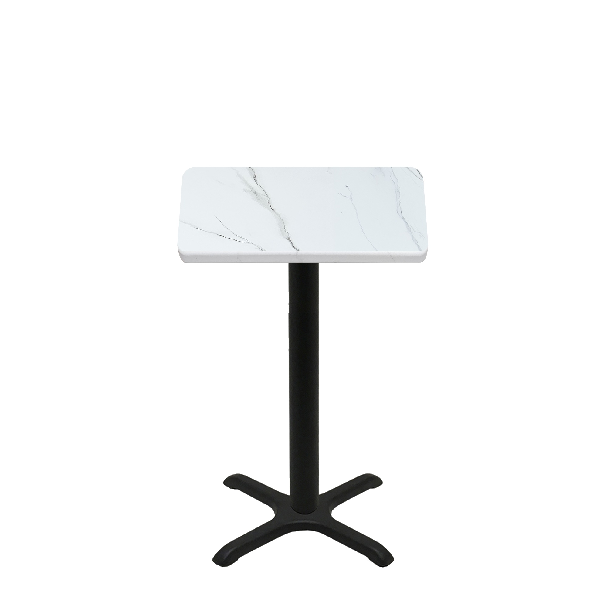 30" x 30" Thermoform Calcutta Marble Quick Ship Table + Black Counter Height 22" x 22" Cross Base