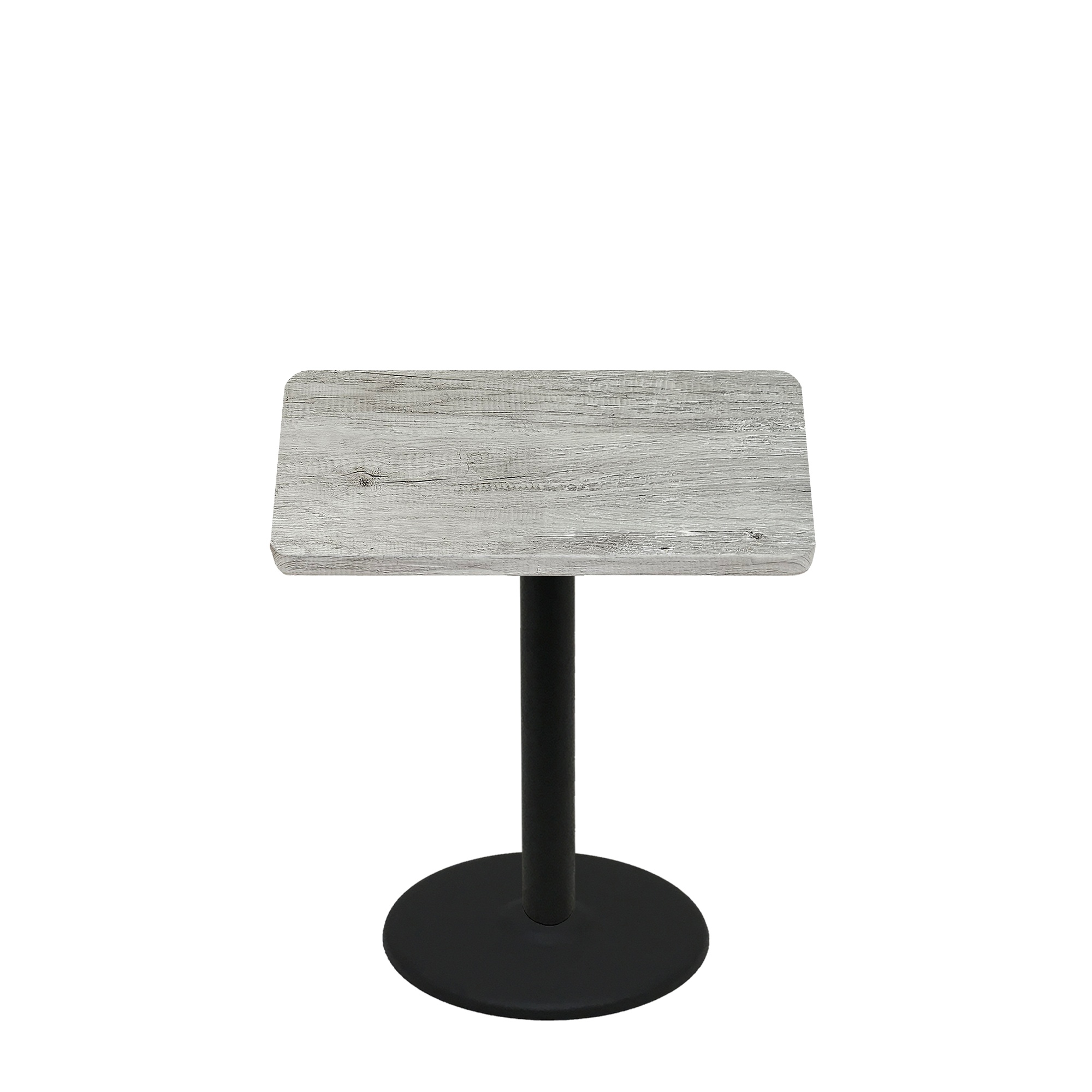 36" x 36" Thermoform Gray Barn Board Quick Ship Table + Black Standard Height 22" Disc Base