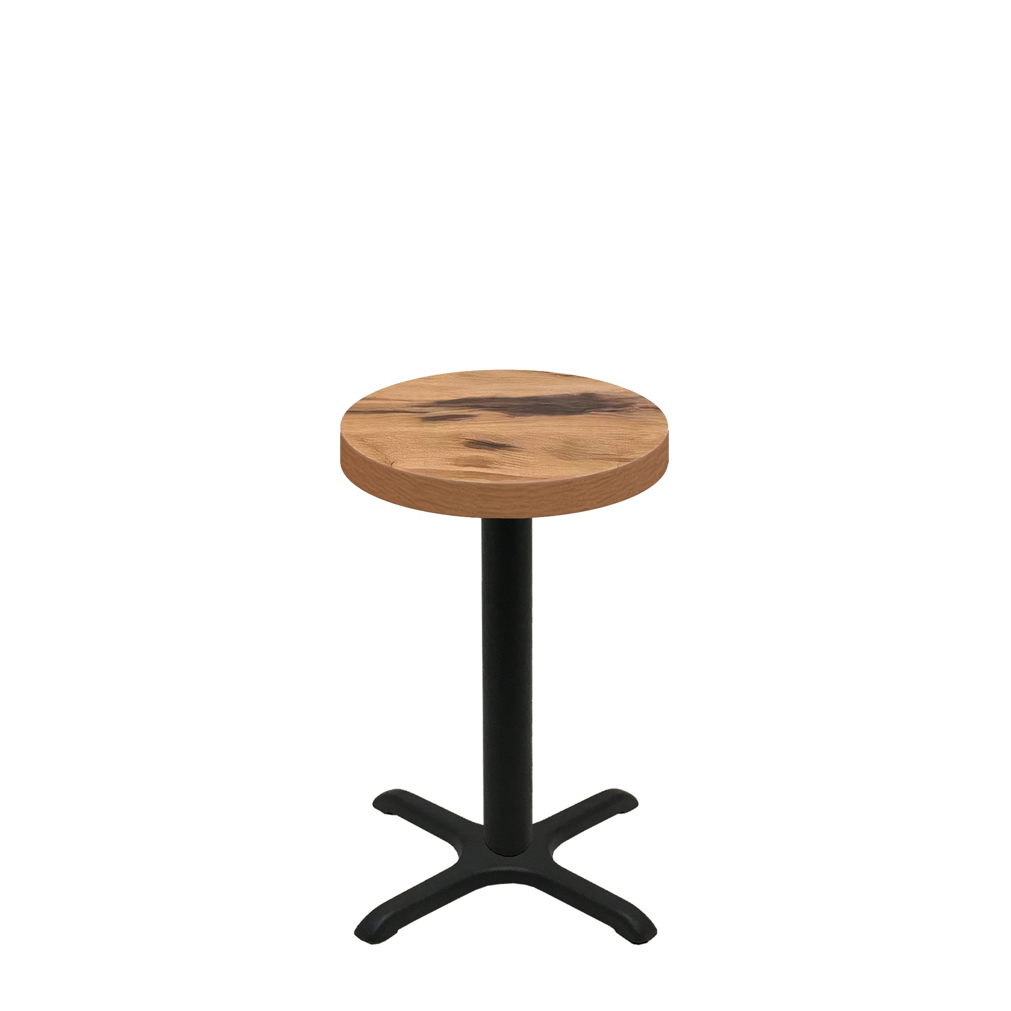 24" Round Urban Natural Heartwood Quick Ship Table + Black Standard Height 22" x 22" Cross Base