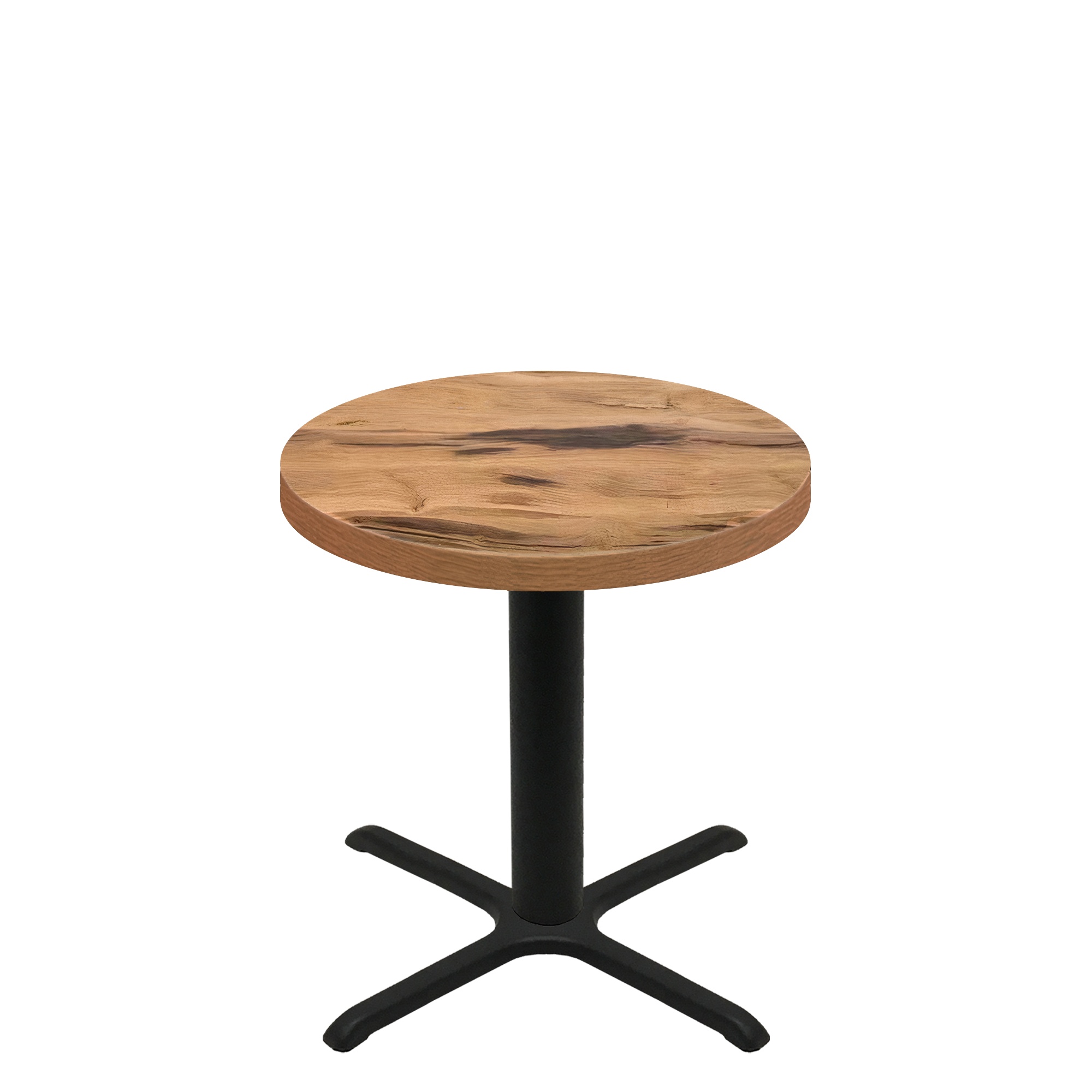 36" Round Urban Natural Heartwood Quick Ship Table + Black Standard Height 30" x 30" Cross Base