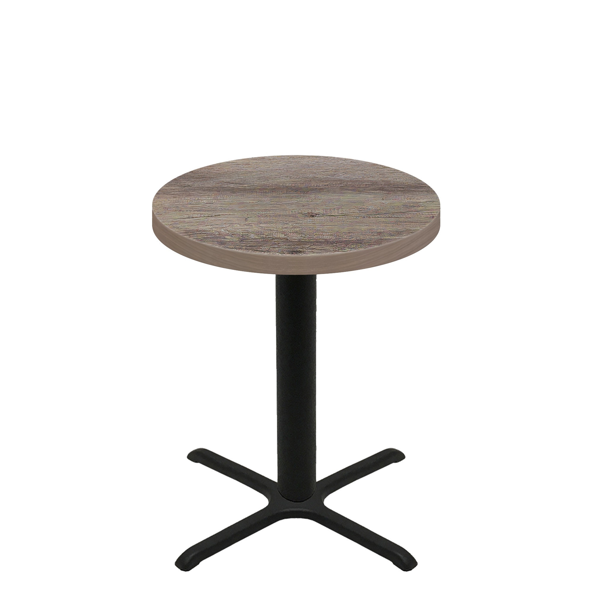36" Round Urban Weathered Barnwood Quick Ship Table + Black Counter Height 30" x 30" Cross Base