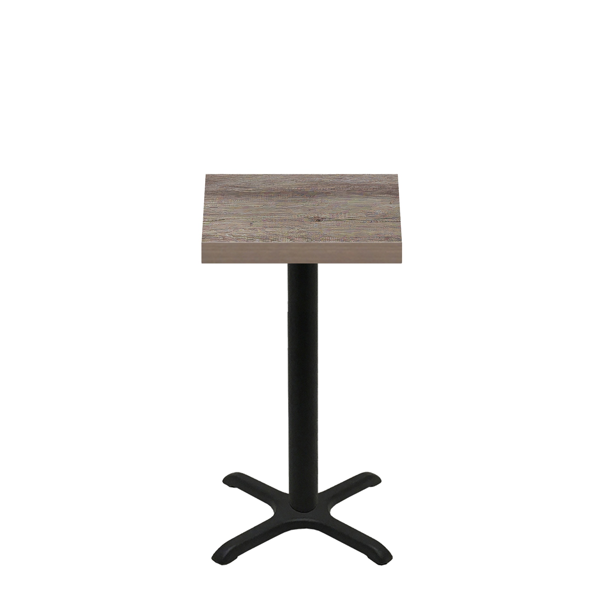 24" x 24" Urban Weathered Barnwood Quick Ship Table + Black Counter Height 22" x 22" Cross Base
