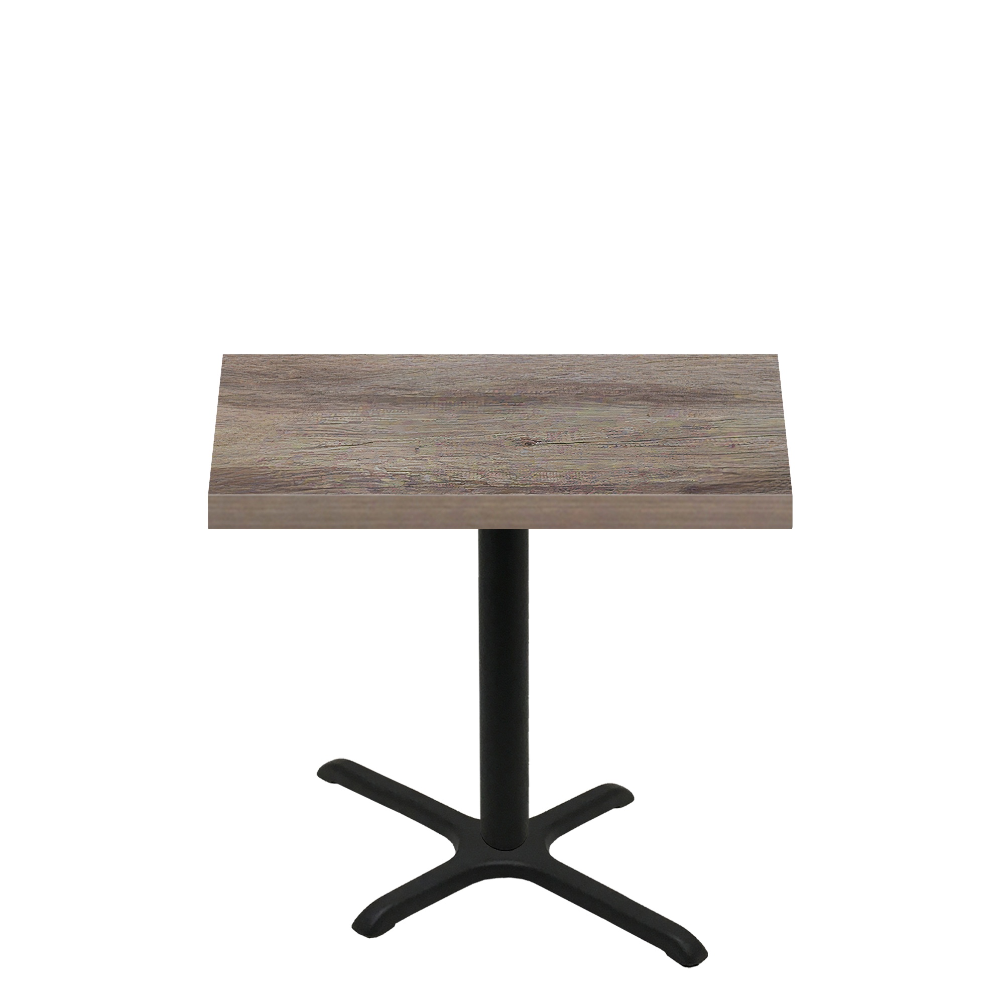 30" x 42" Urban Weathered Barnwood Quick Ship Table + Black Standard Height 22" x 30" Cross Base
