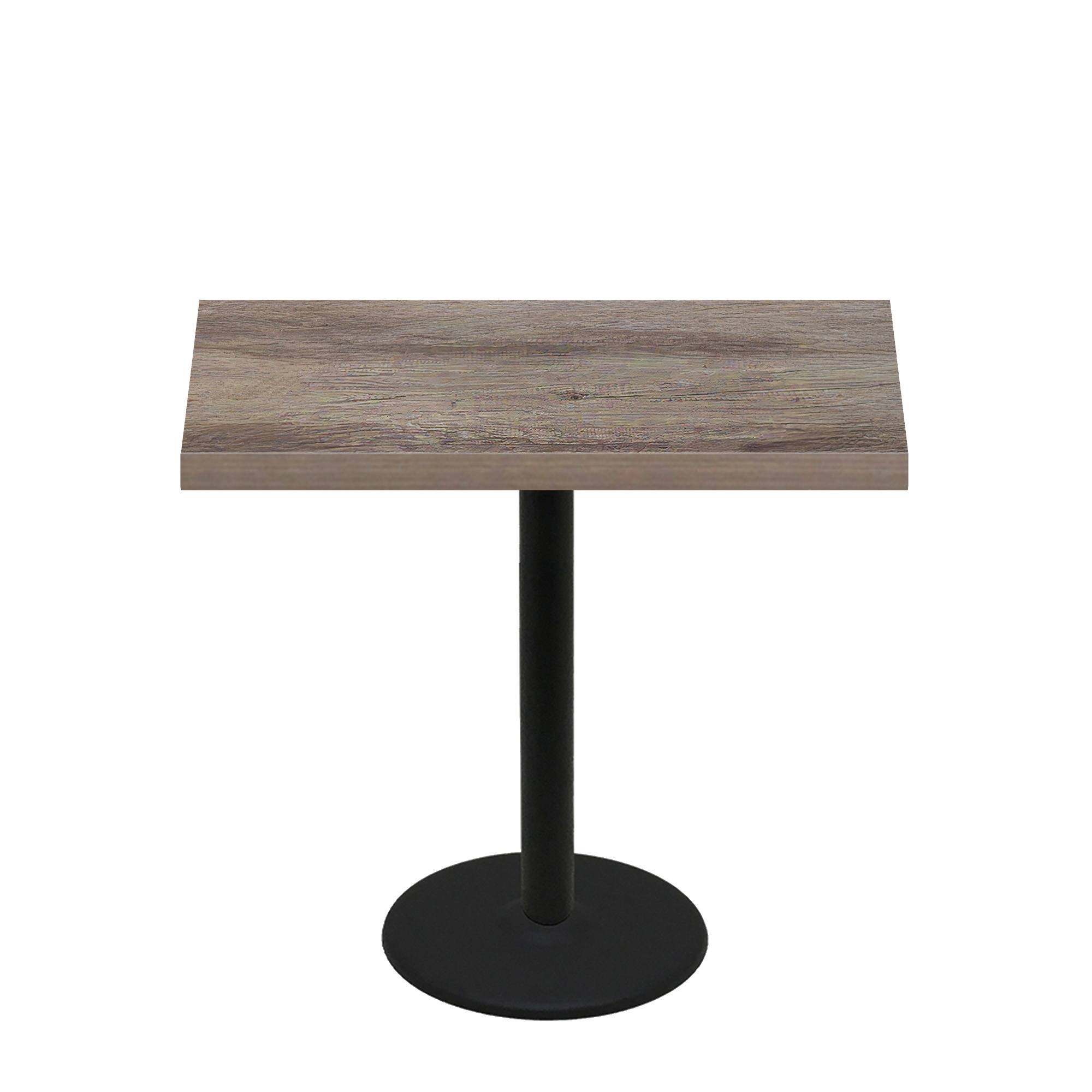30" x 48" Urban Weathered Barnwood Quick Ship Table + Black Counter Height 22" Disc Base