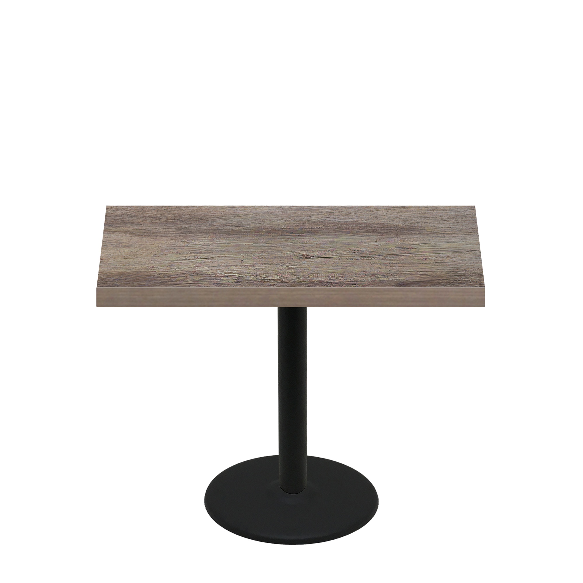 30" x 48" Urban Weathered Barnwood Quick Ship Table + Black Standard Height 22" Disc Base