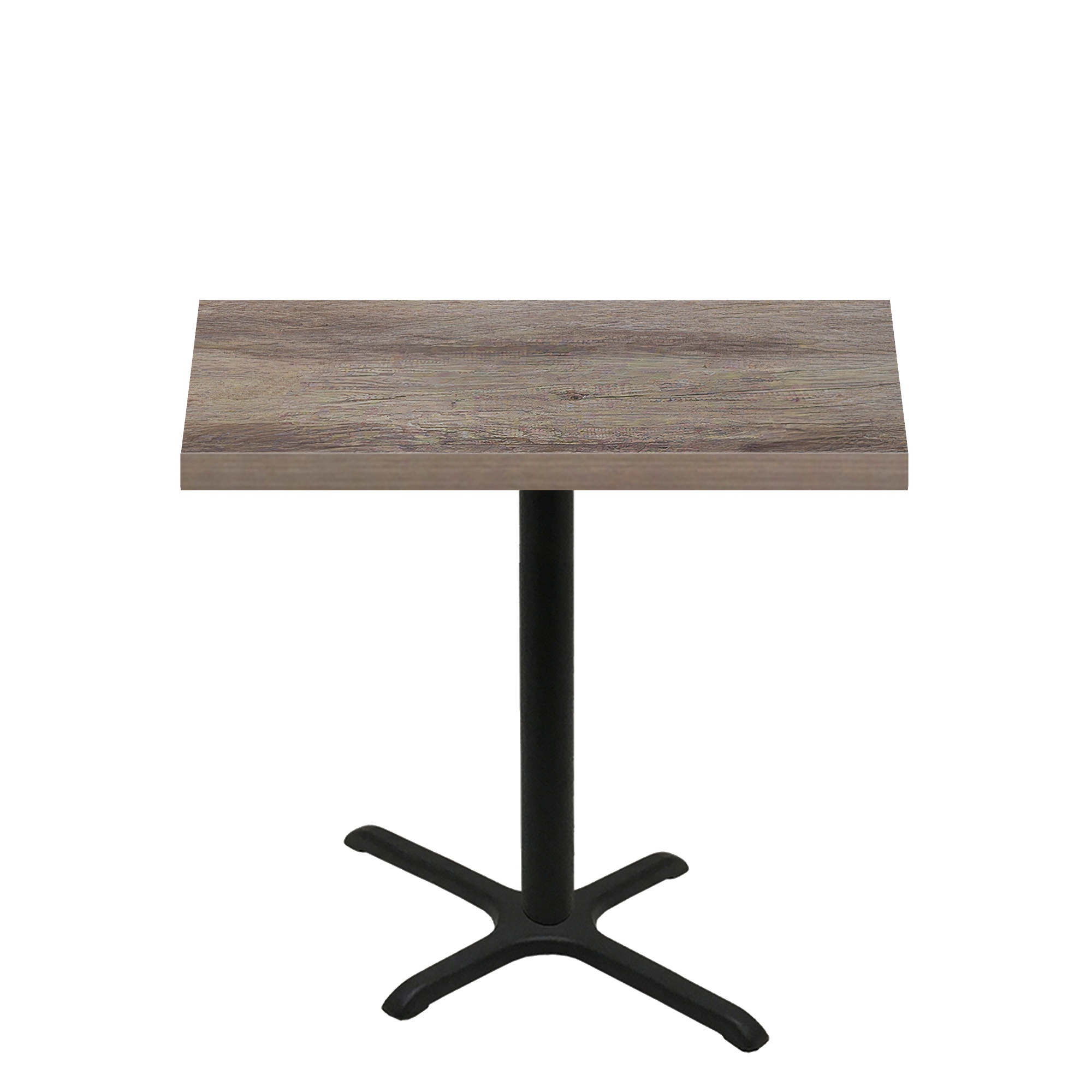 30" x 48" Urban Weathered Barnwood Quick Ship Table + Black Counter Height 22" x 30" Cross Base