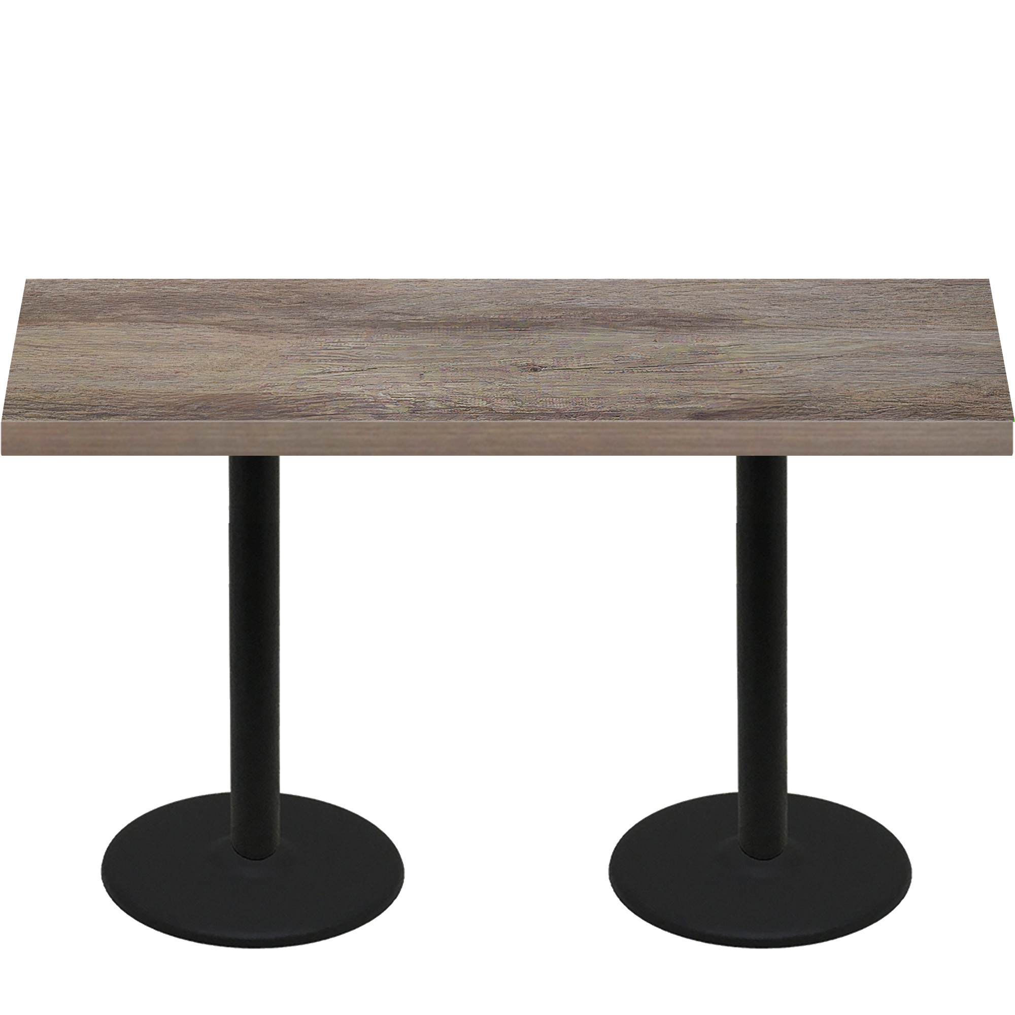 30″ x 72″ Urban Weathered Barnwood Quick Ship Table + (2) Black Counter Height 22″ Disc Bases