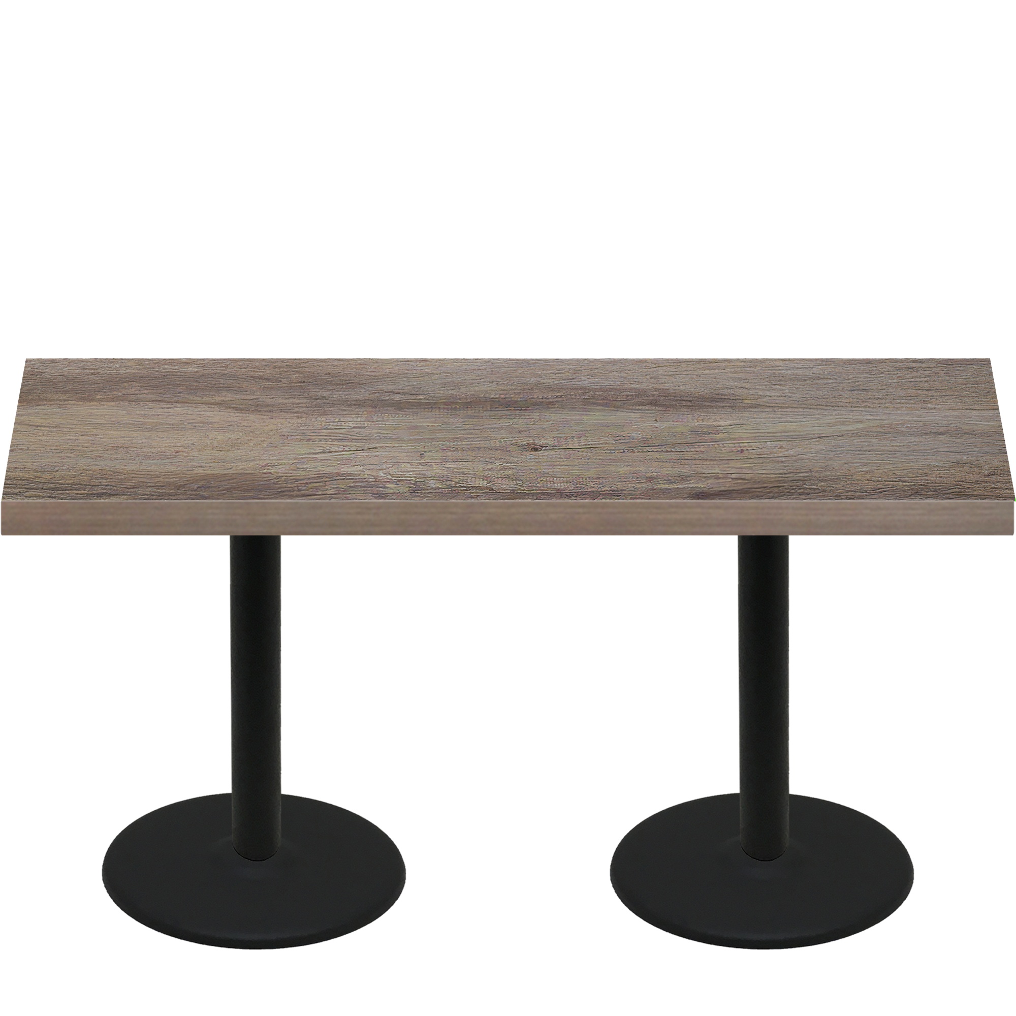 30″ x 72″ Urban Weathered Barnwood Quick Ship Table + (2) Black Standard Height 22″ Disc Bases