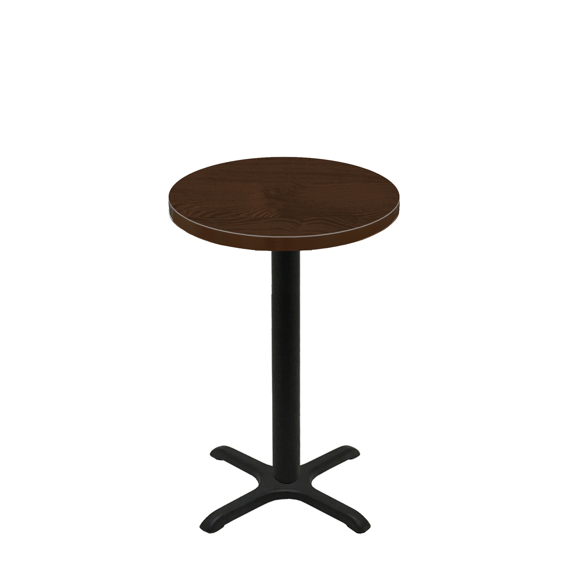 30" Round Woodland Dark Walnut Stain Quick Ship Table + Black Counter Height 22" x 22" Cross Base