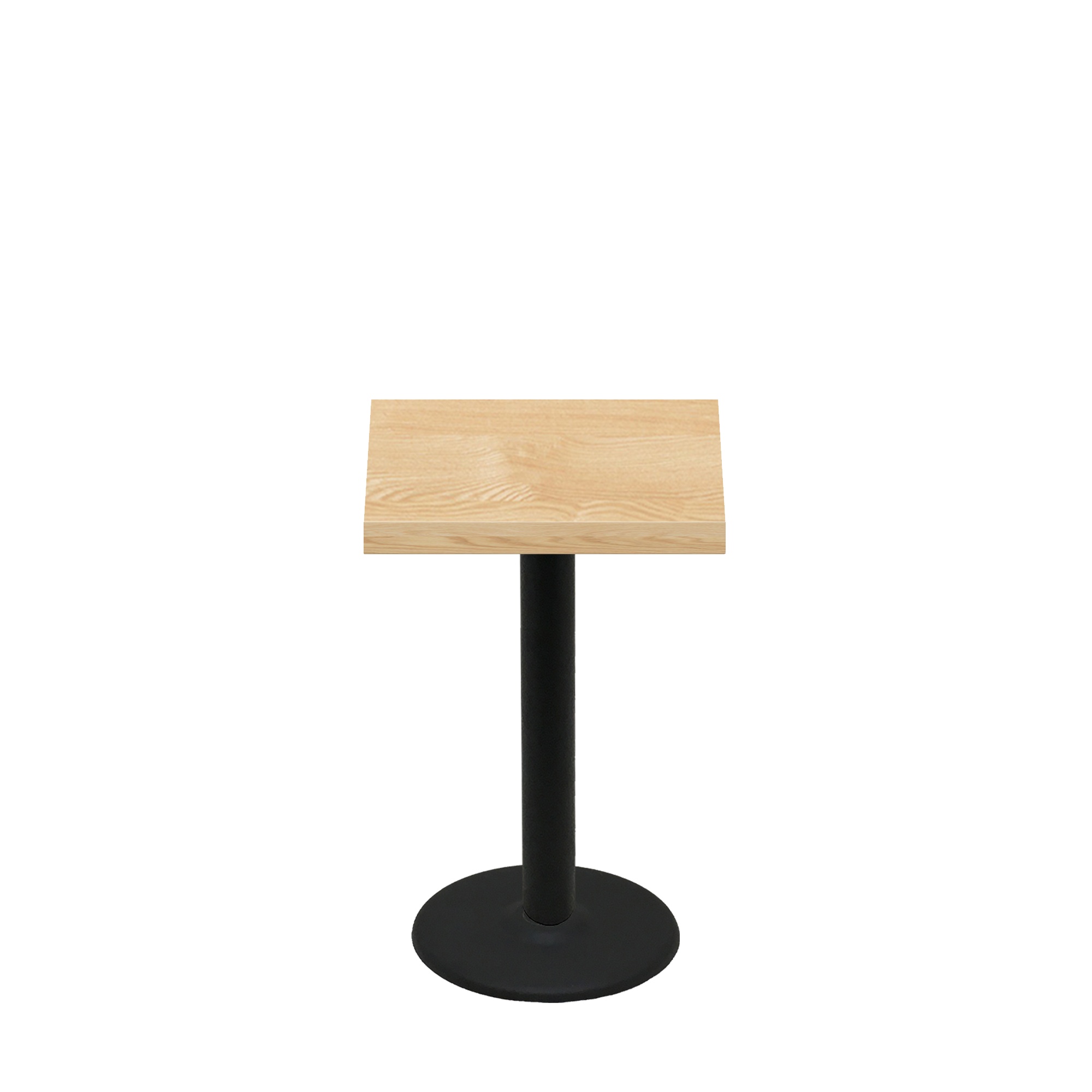 24" x 24" Woodland Clear Coat Finish Quick Ship Table + Black Standard Height 18" Disc Base