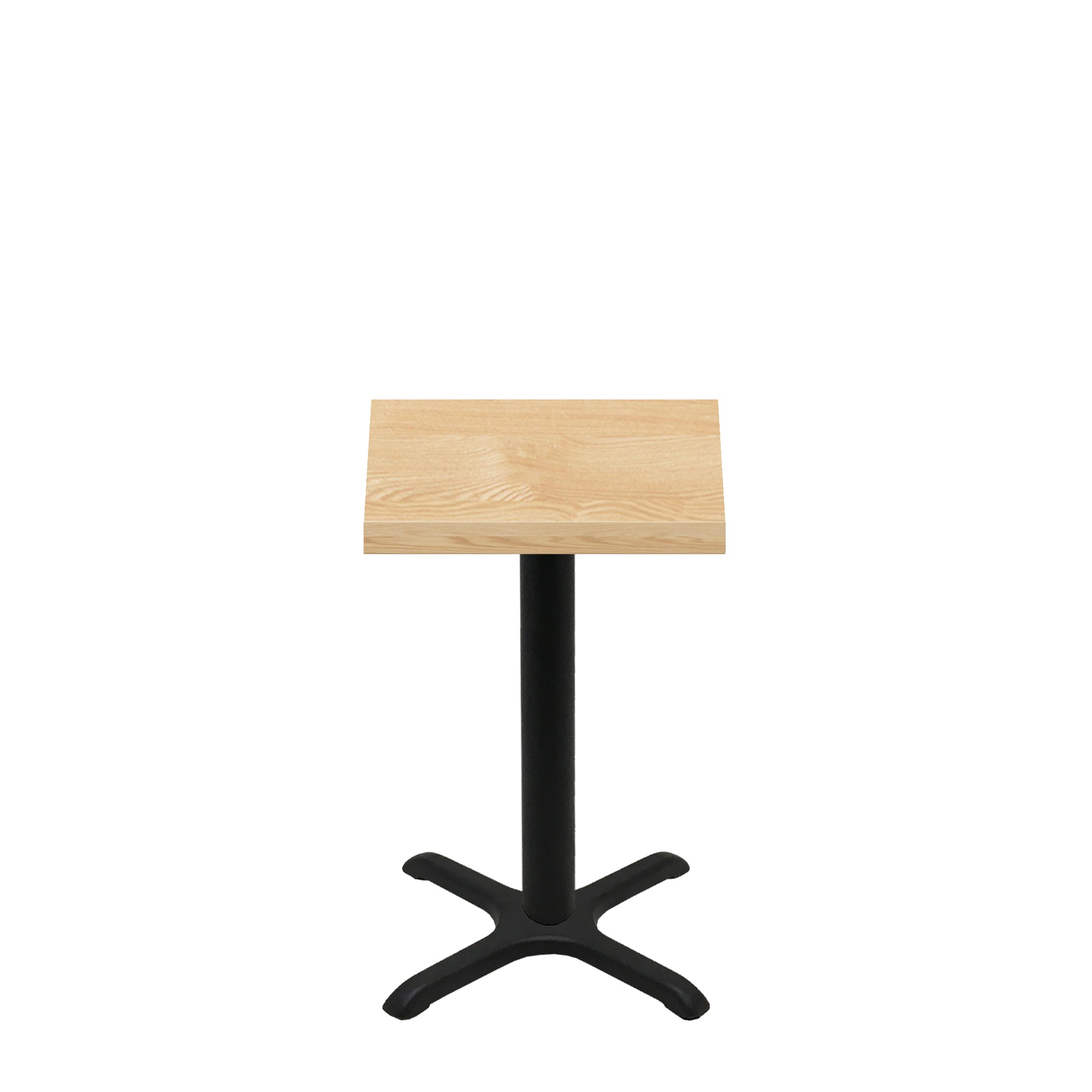 24" x 24" Woodland Clear Coat Finish Quick Ship Table + Black Standard Height 22" x 22" Cross Base