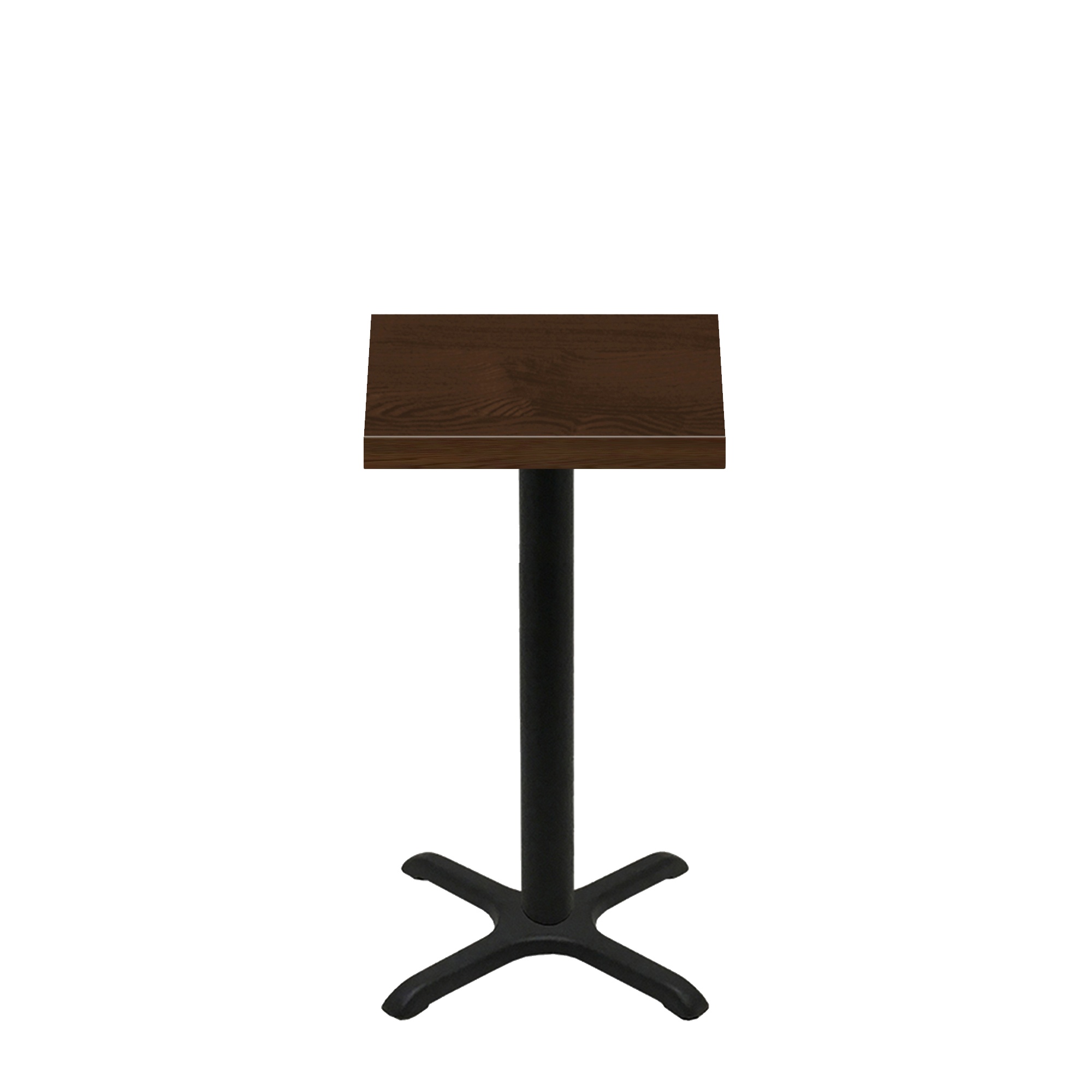 24" x 24" Woodland Dark Walnut Stain Quick Ship Table + Black Counter Height 22" x 22" Cross Base
