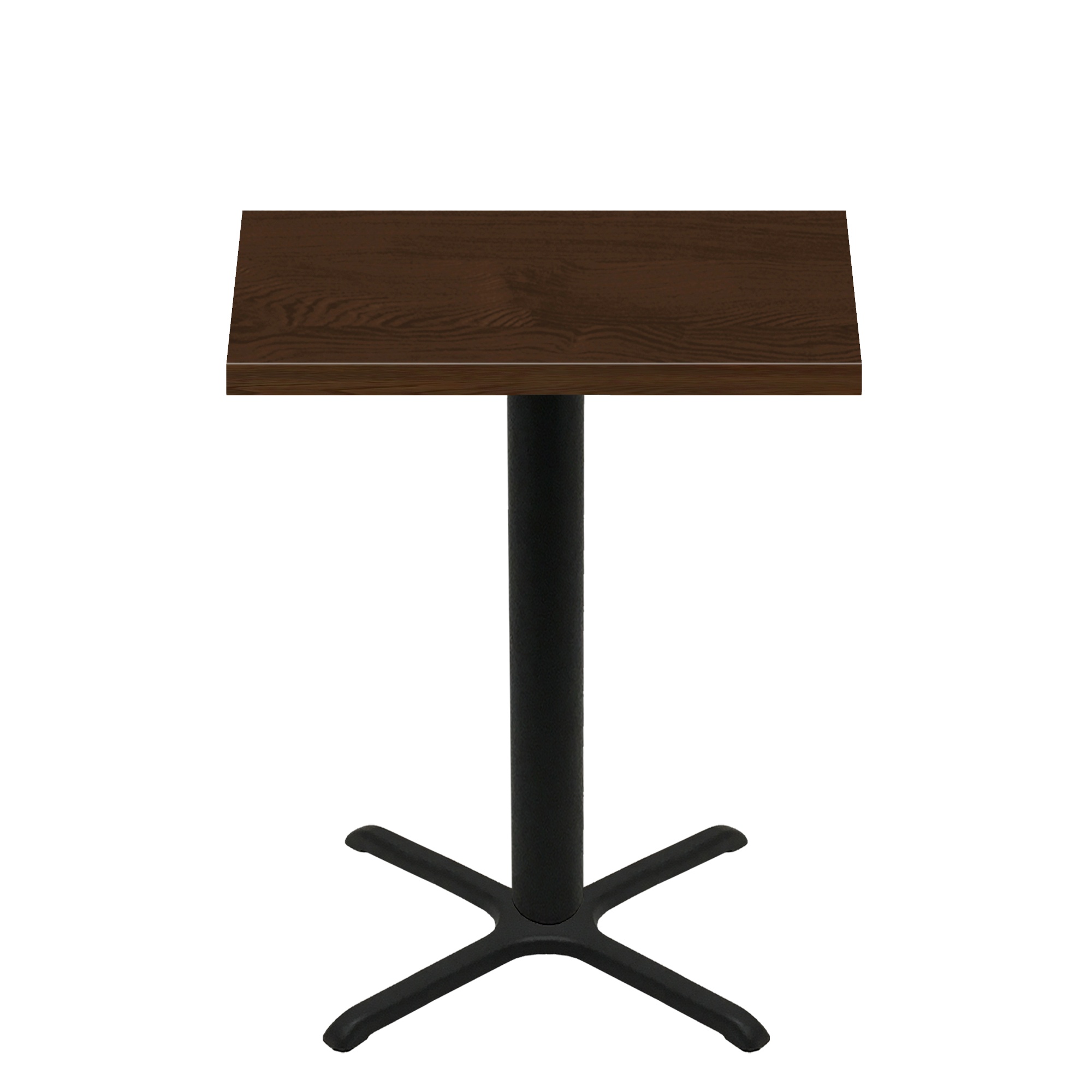 30" x 42" Woodland Dark Walnut Stain Quick Ship Table + Black Bar Height 30" x 30" Cross Base