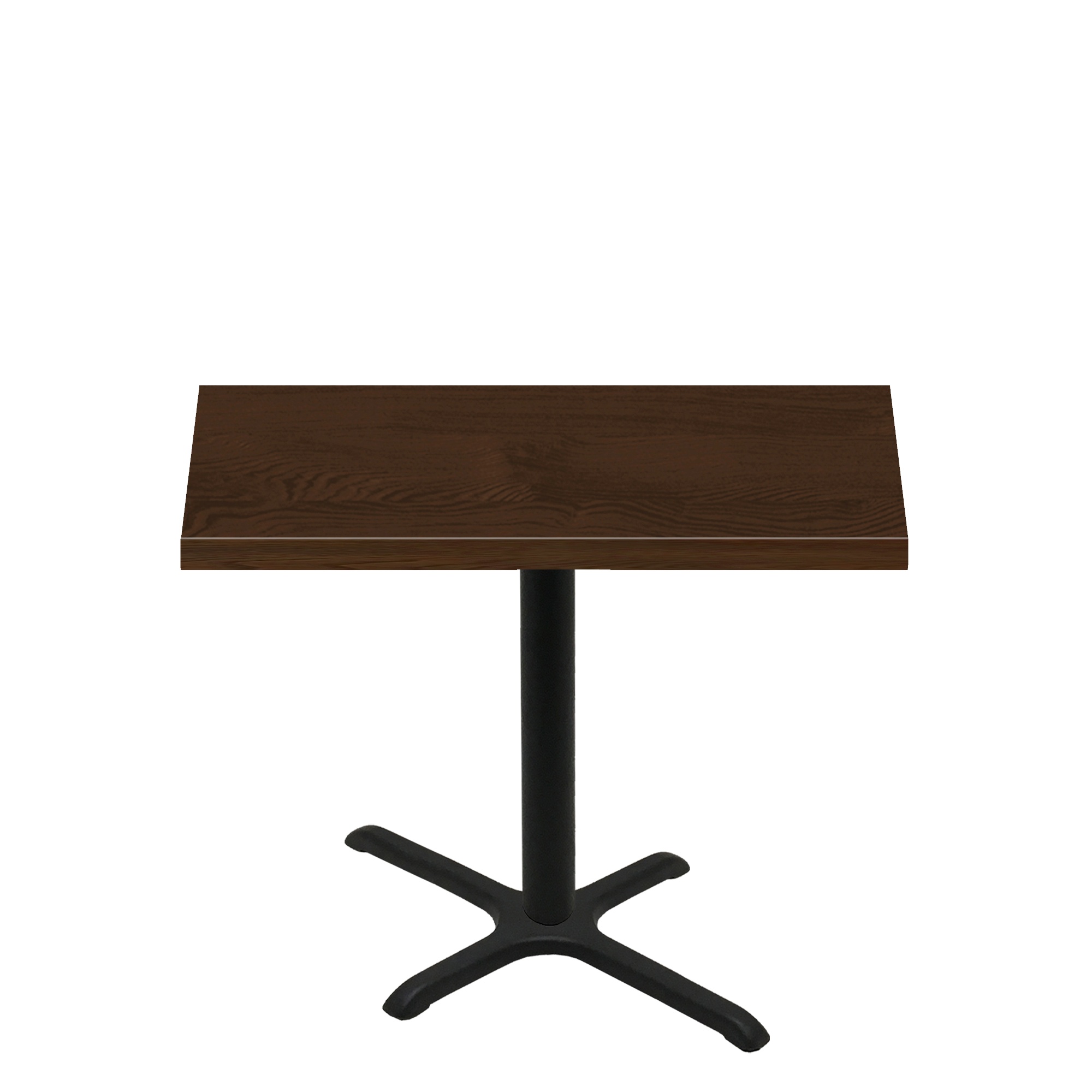 30" x 48" Woodland Dark Walnut Stain Quick Ship Table + Black Standard Height 22" x 30" Cross Base