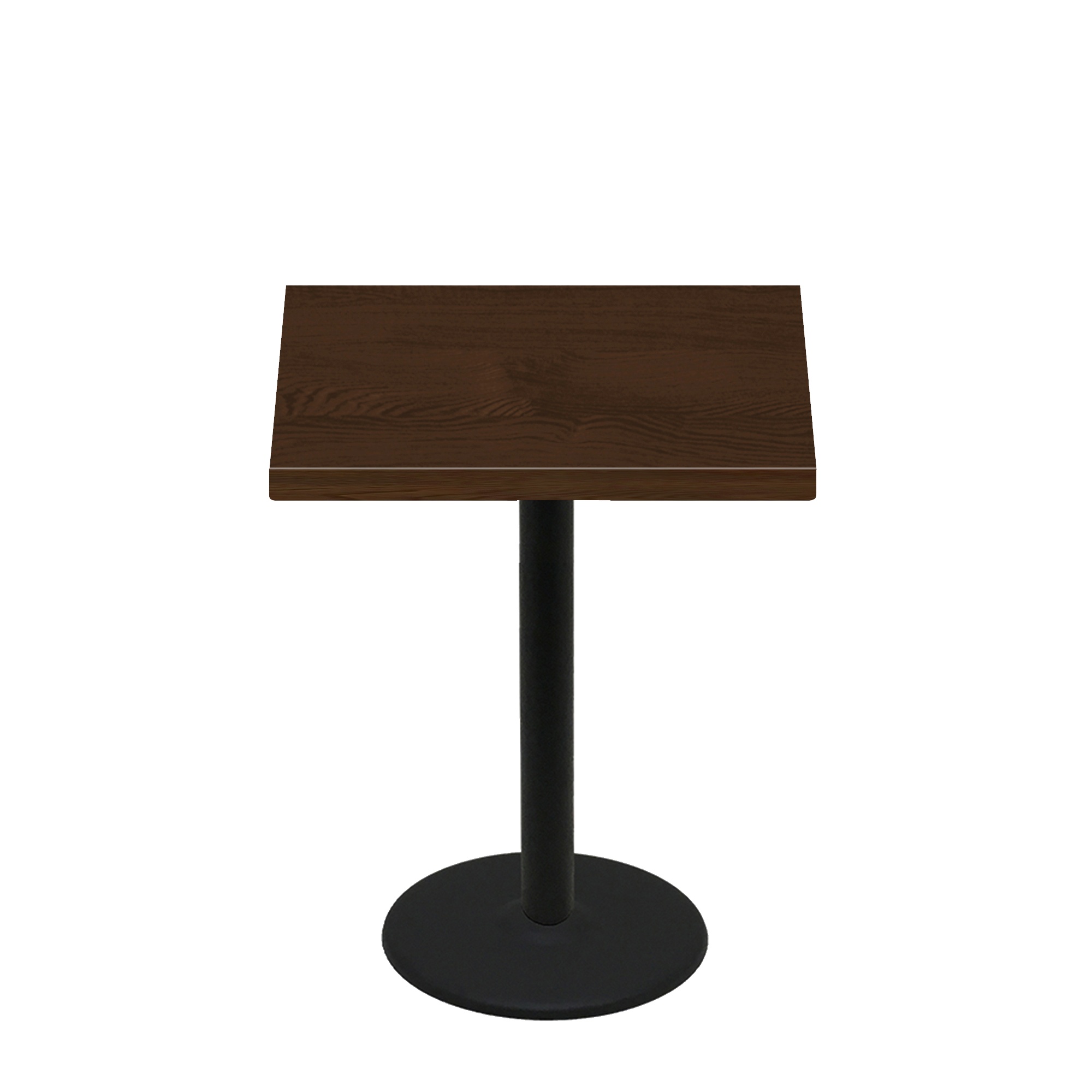 36" x 36" Woodland Dark Walnut Stain Quick Ship Table + Black Counter Height 22" Disc Base