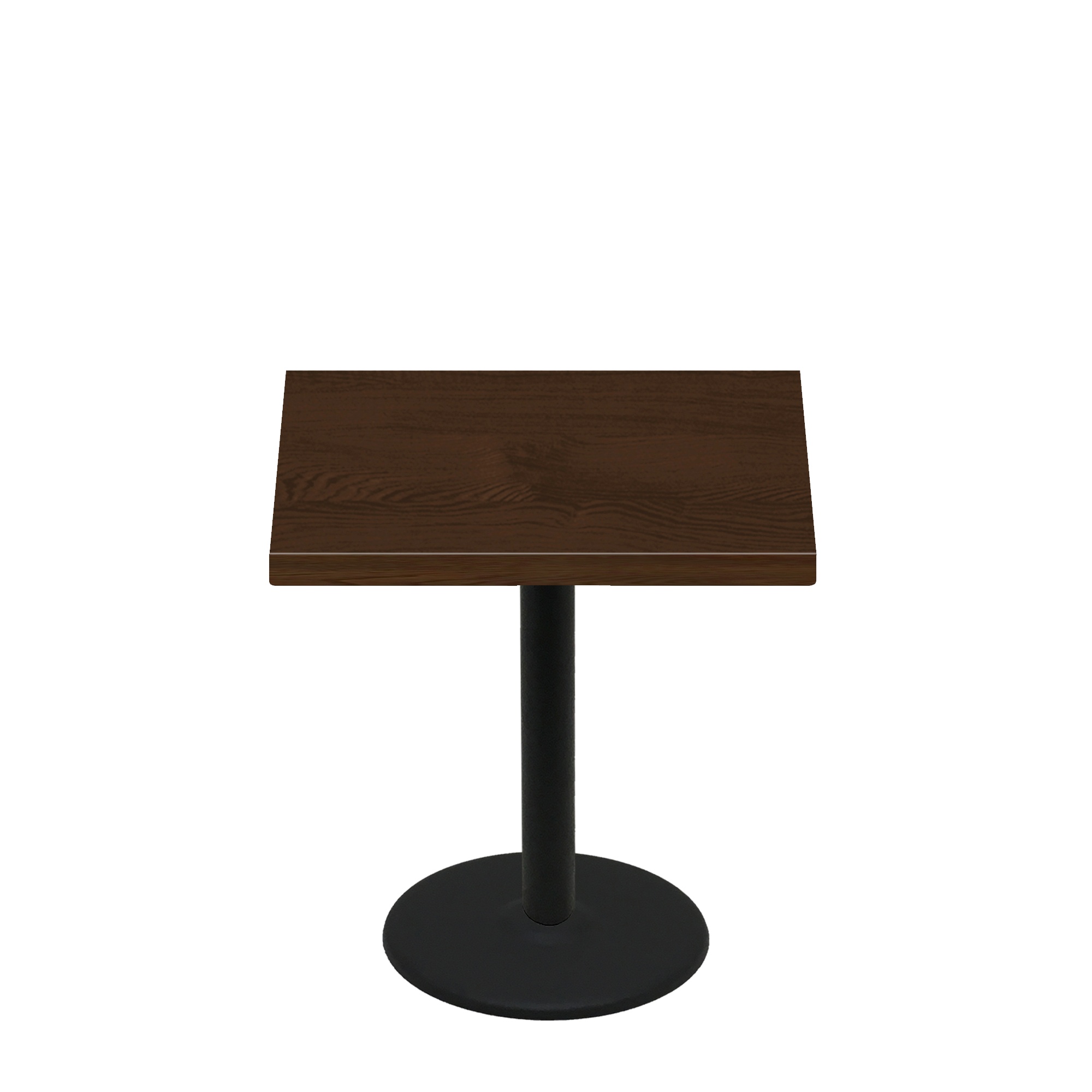 36" x 36" Woodland Dark Walnut Stain Quick Ship Table + Black Standard Height 22" Disc Base