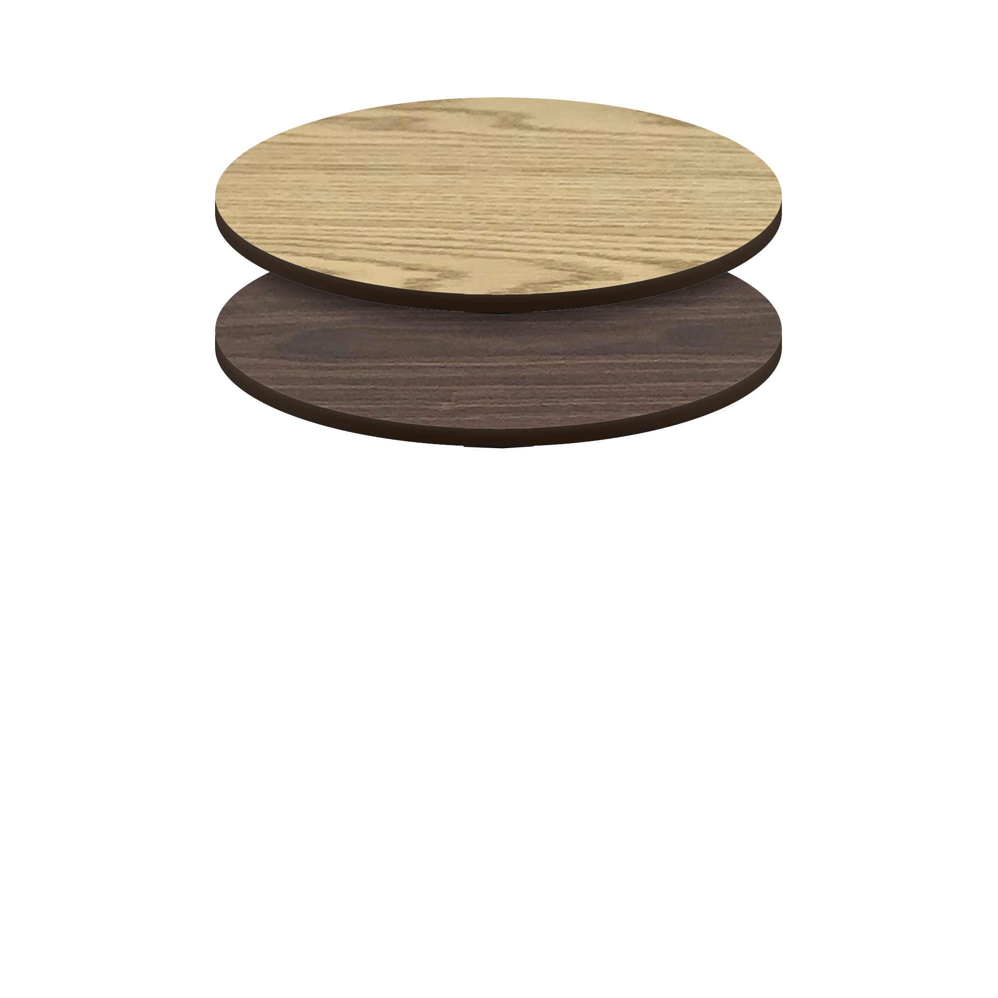 Two-Sided Quick Ship Table Tops - Oak/Walnut Laminate - Brown T-Mold - 42" Round - both sides