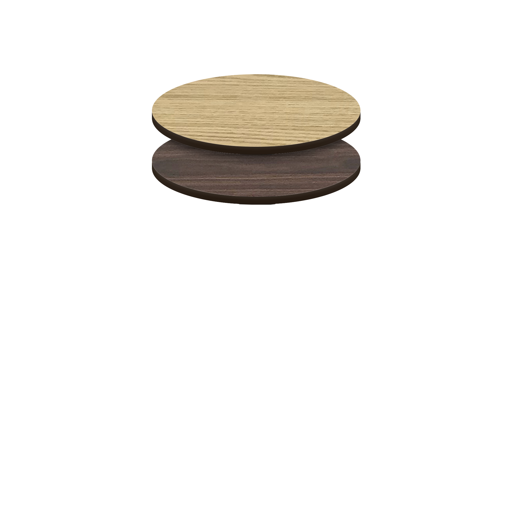 Two-Sided Quick Ship Table Tops - Oak/Walnut Laminate - Brown T-Mold - 30" Round - both sides