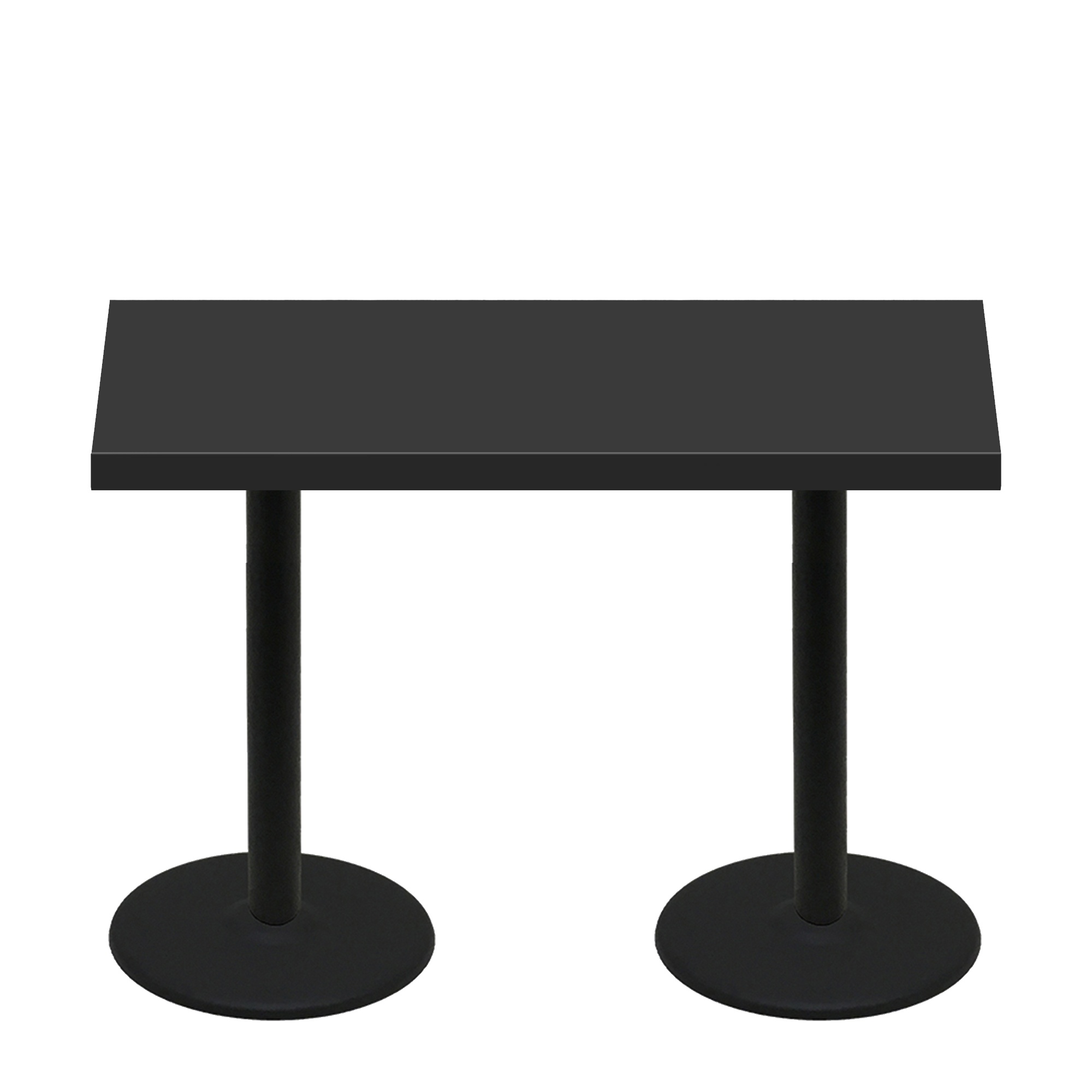 30″ x 60″ Urban Onyx Quick Ship Table + (2) Black Counter Height 22″ Disc Bases
