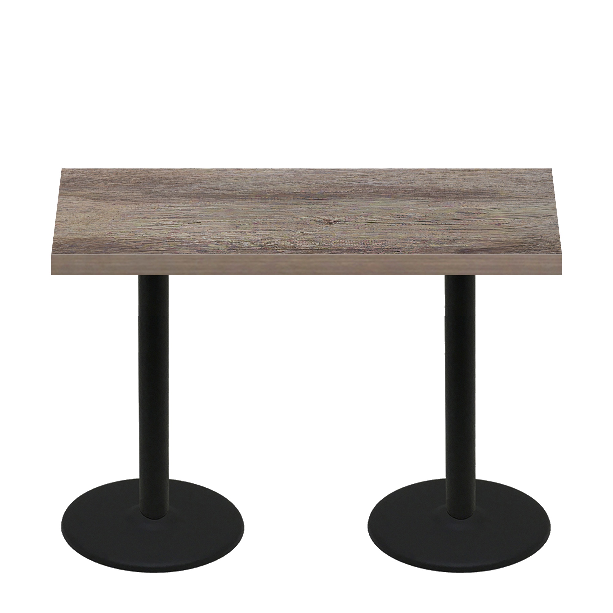 30″ x 60″ Urban Weathered Barnwood Quick Ship Table + (2) Black Counter Height 22″ Disc Bases