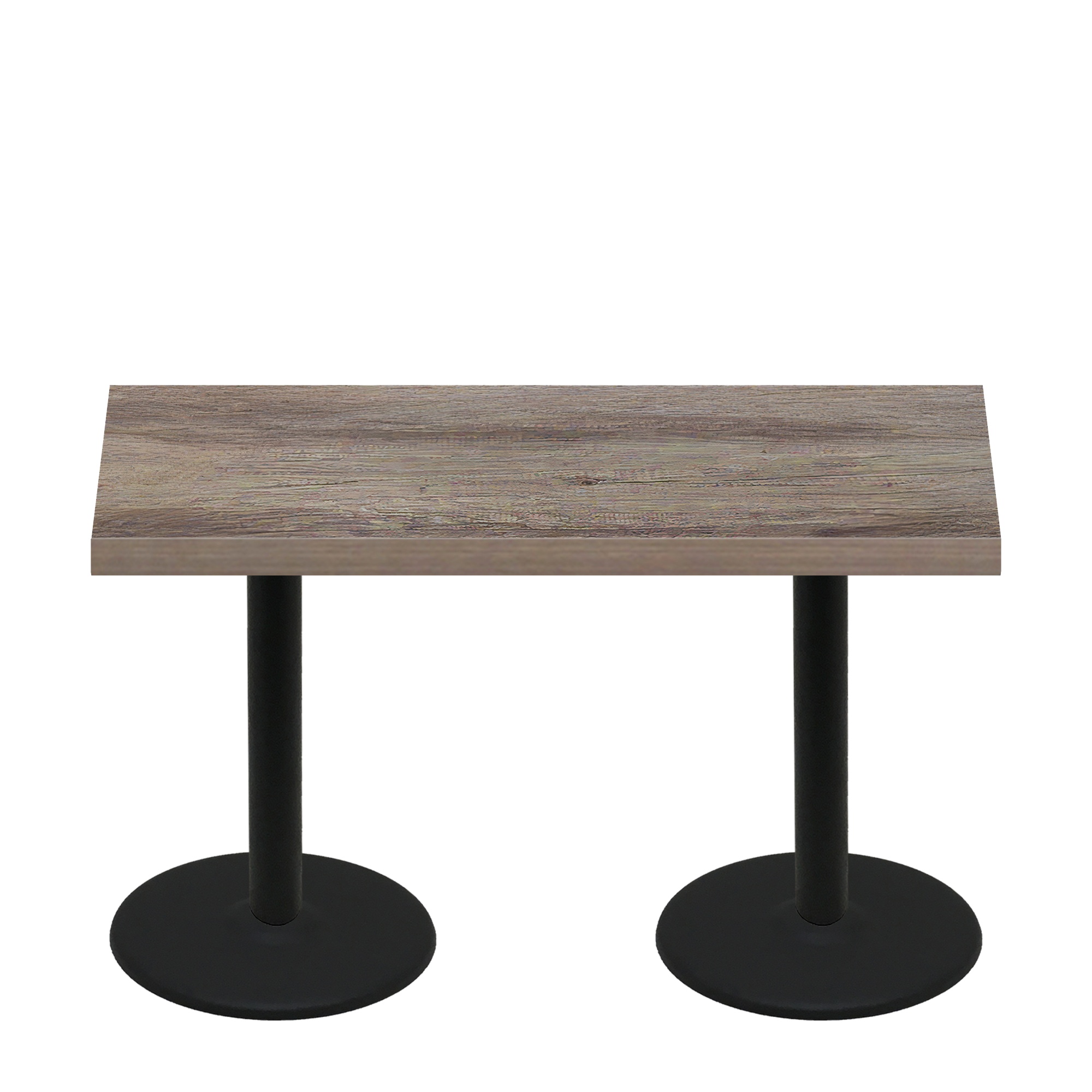 30" x 60" Urban Weathered Barnwood Quick Ship Table + (2) Black Standard Height 22" Disc Bases